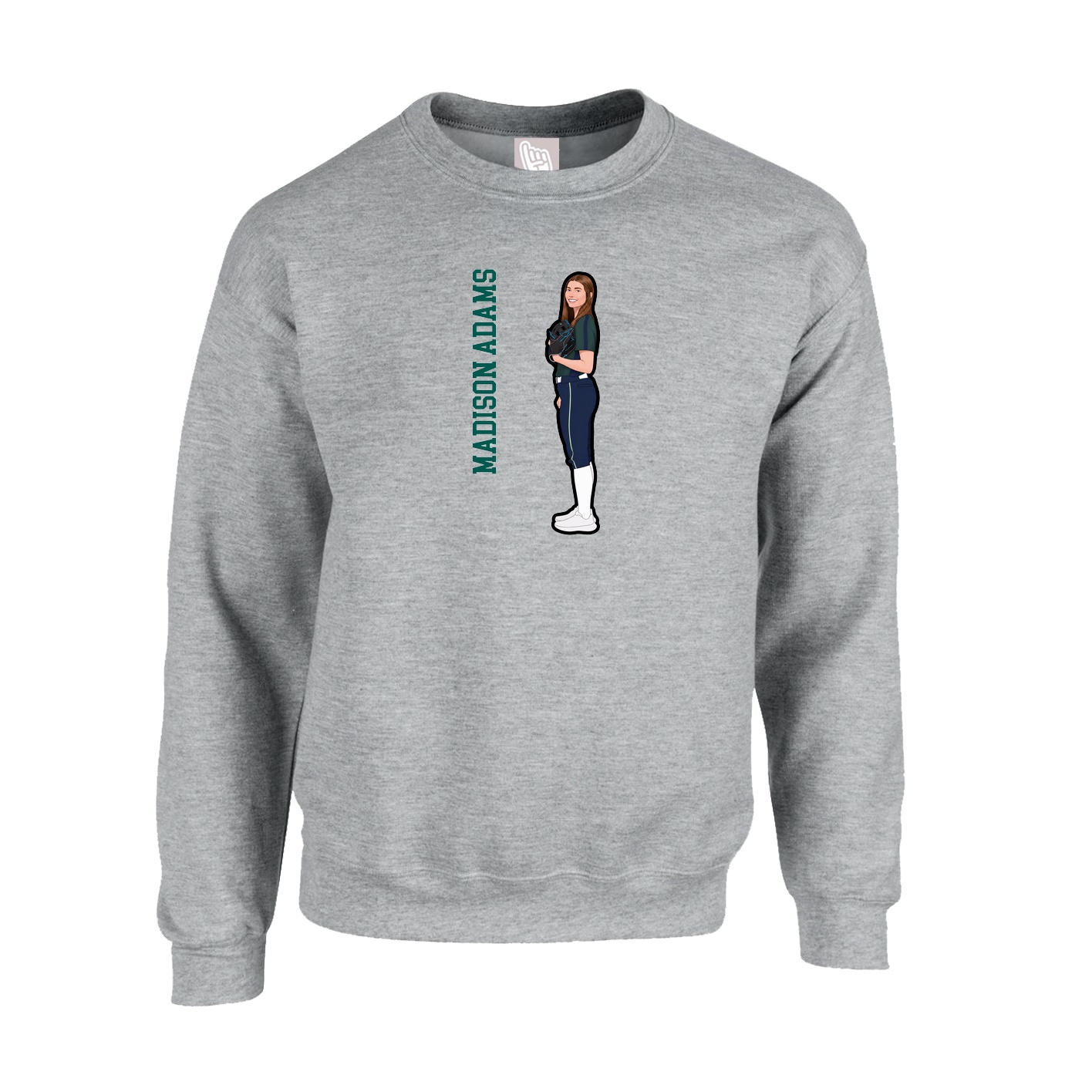 Fleece Crew — Name Vertical in Grey