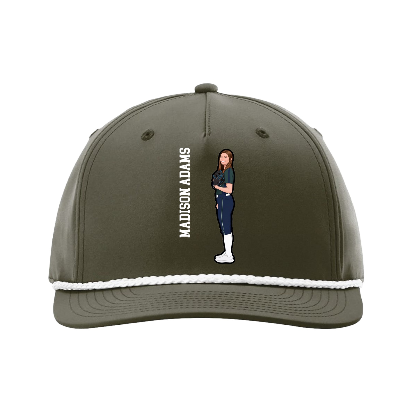 Five-Panel Classic Rope Cap — Name Vertical in Green