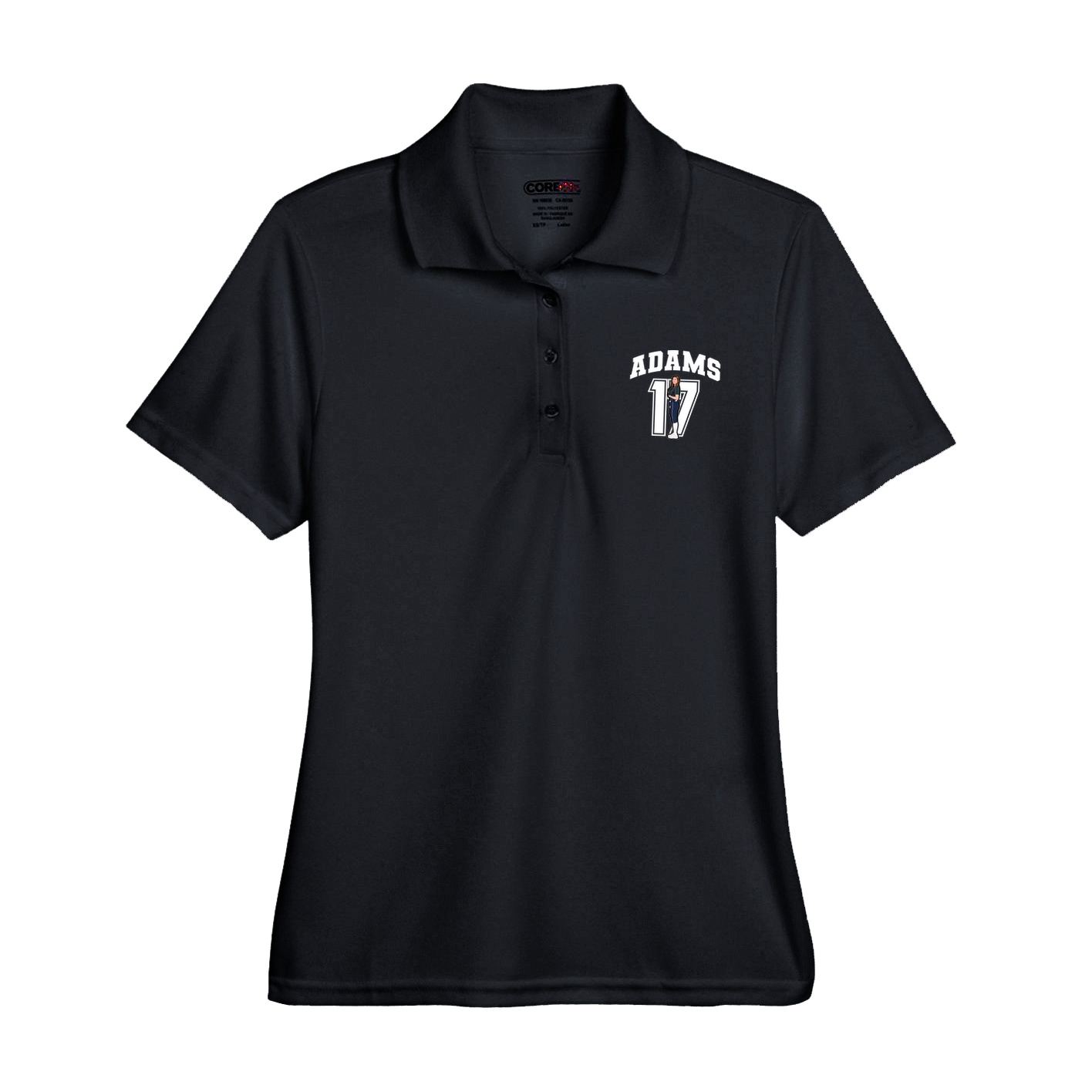 Womens Performance Polo — Number in Black