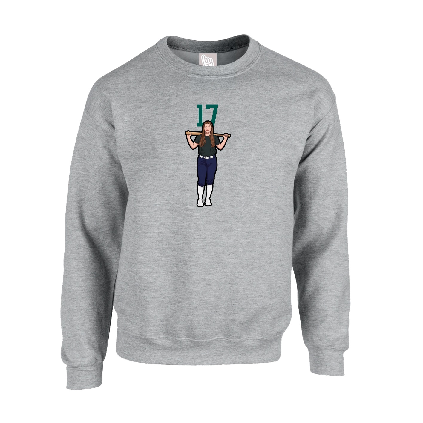 Fleece Crew — Number Top in Grey
