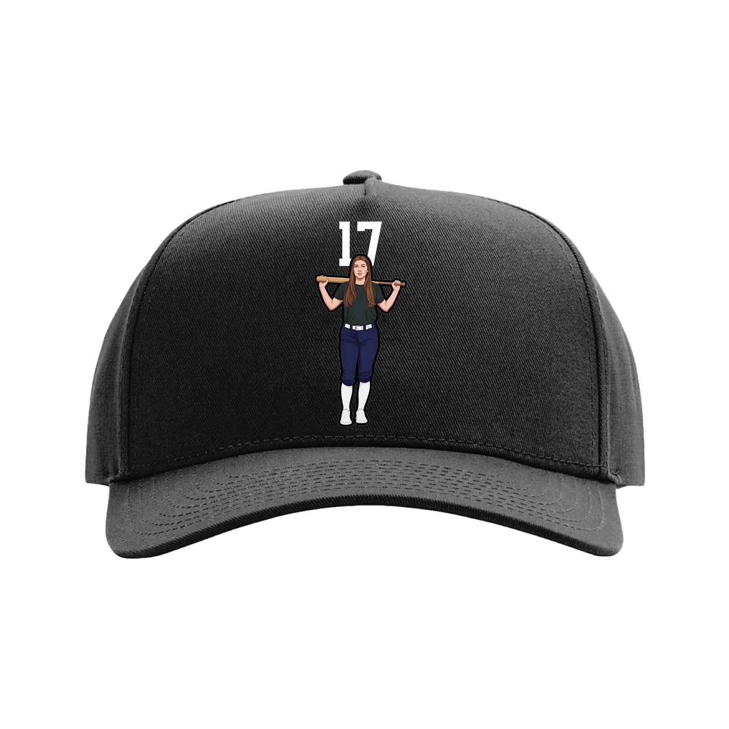 Full Fabric Five-Panel Champ Cap — Number Top in Black