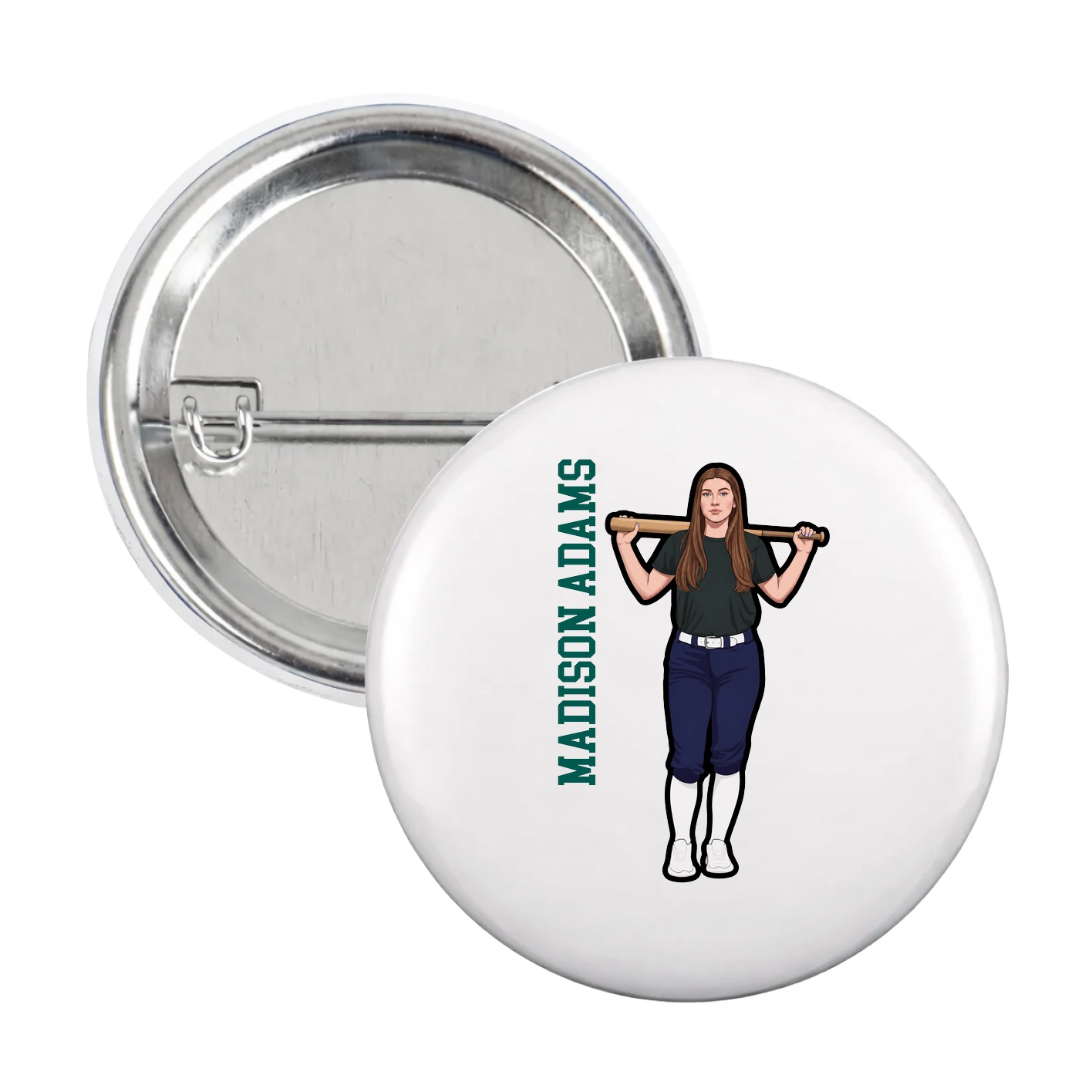 Game Day Button — Name Vertical in White