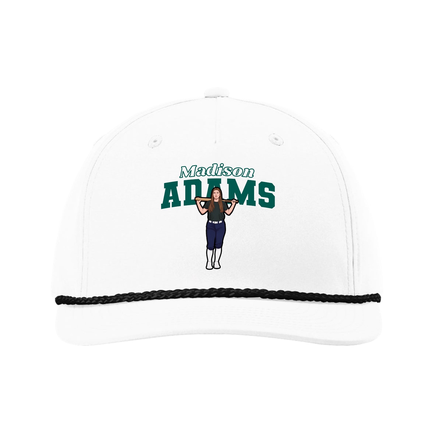 Five-Panel Classic Rope Cap — Name Arch in White