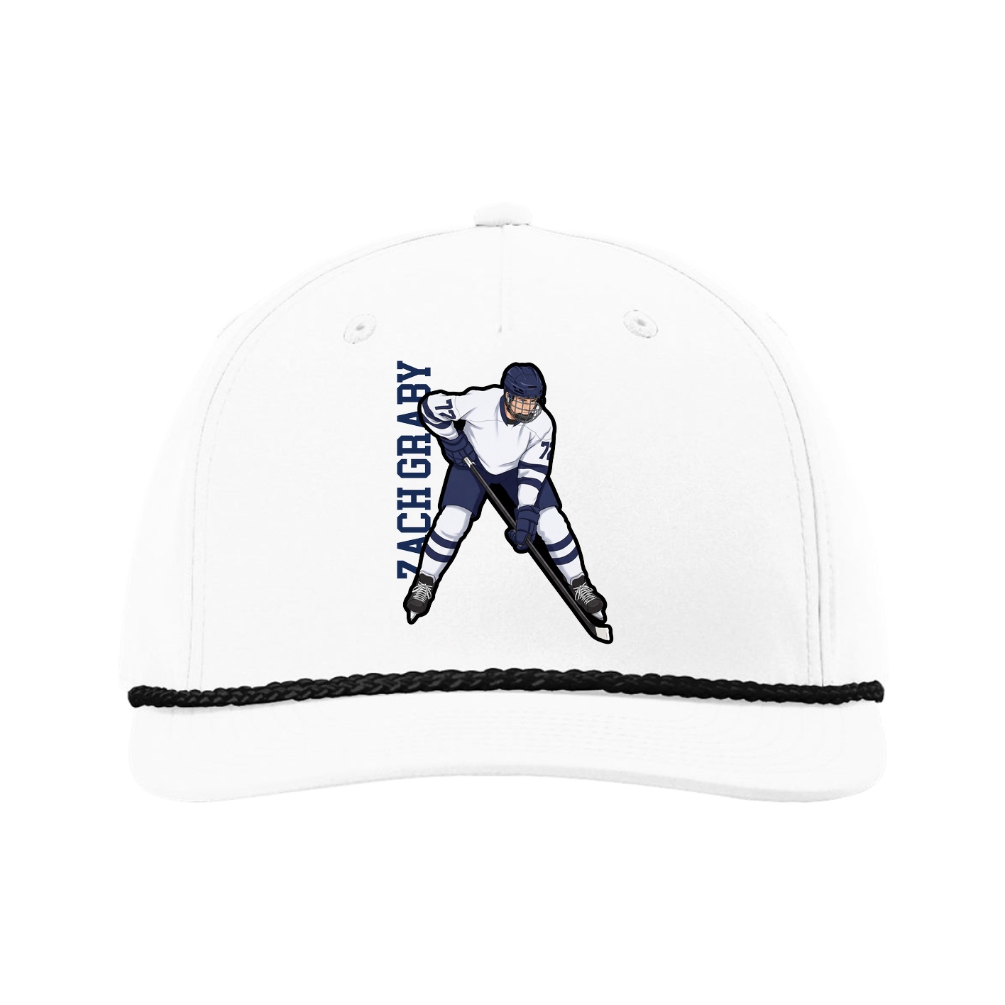 Five-Panel Classic Rope Cap — Name Vertical in White