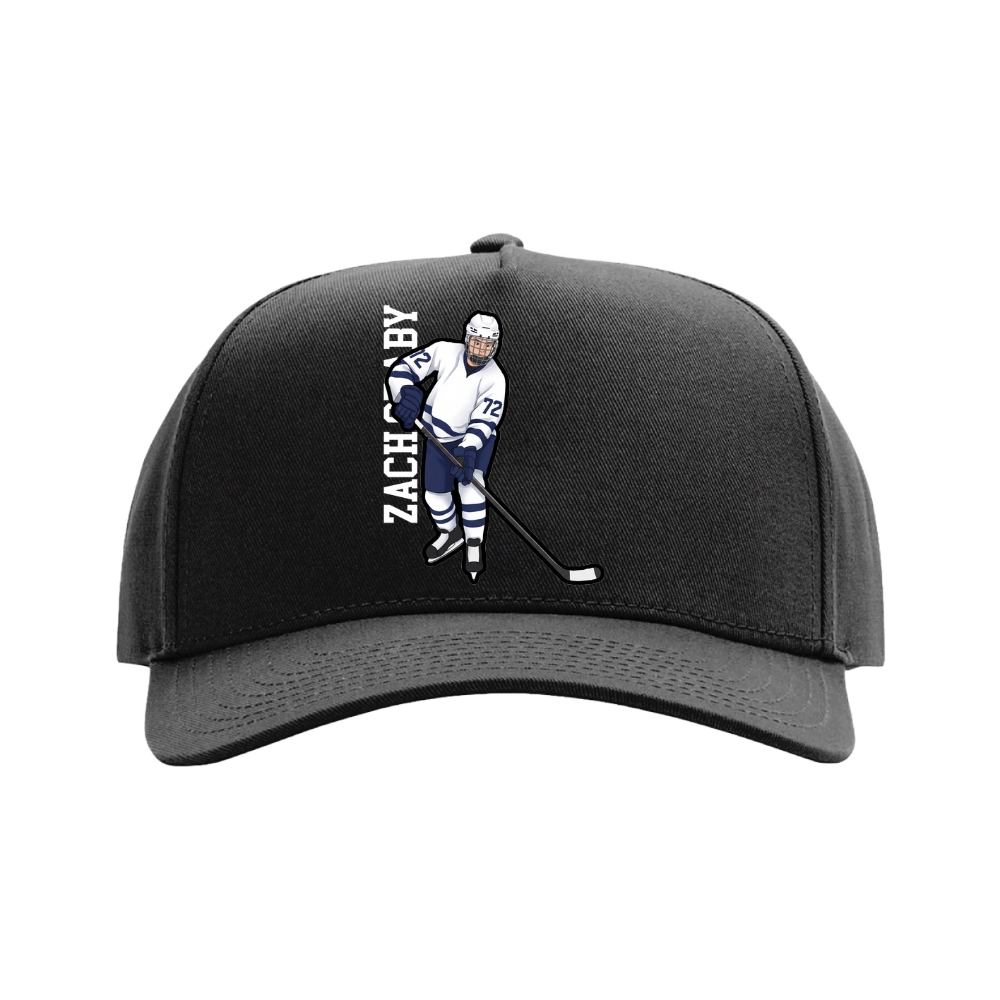 Full Fabric Five-Panel Champ Cap — Name Vertical in Black