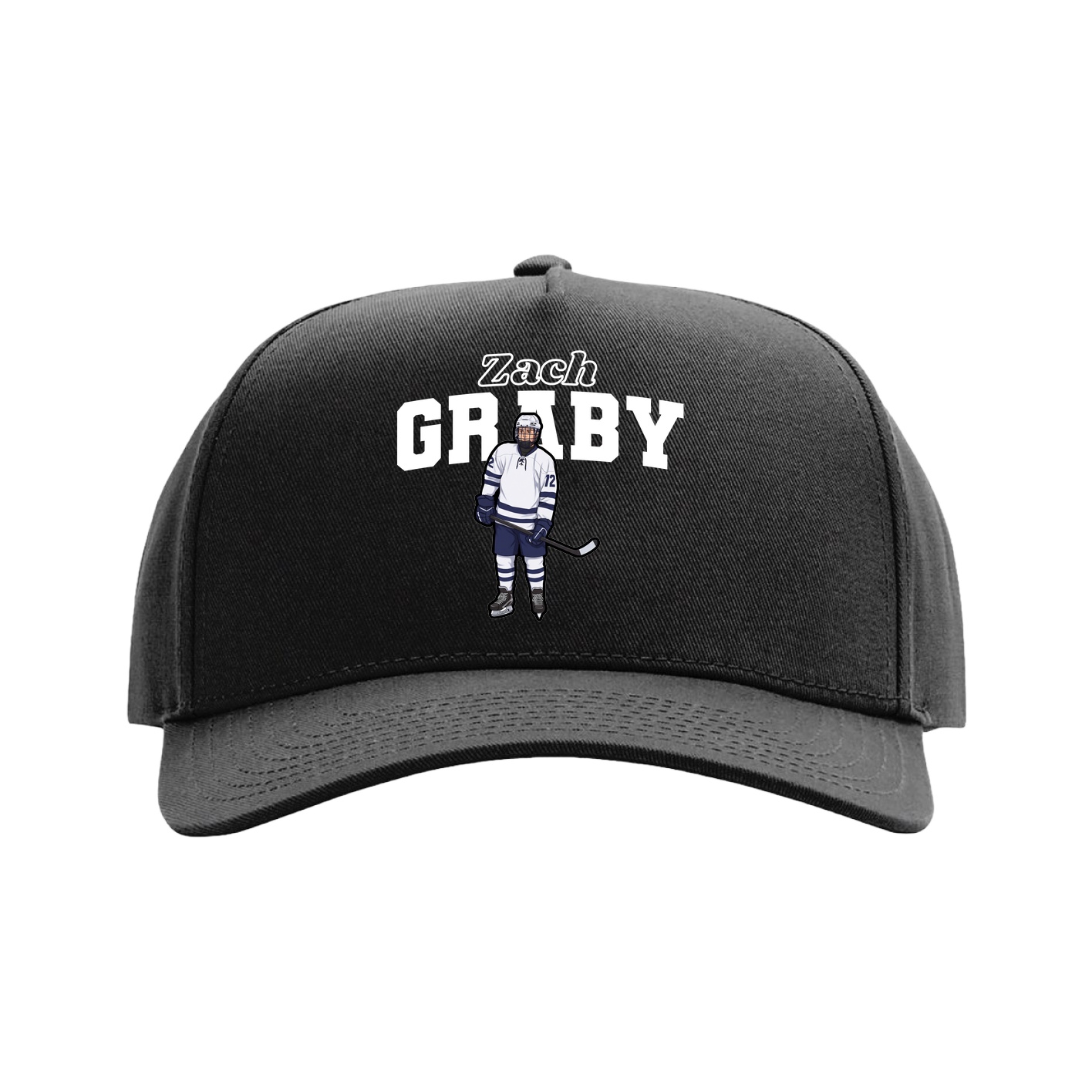 Full Fabric Five-Panel Champ Cap — Name Arch in Black