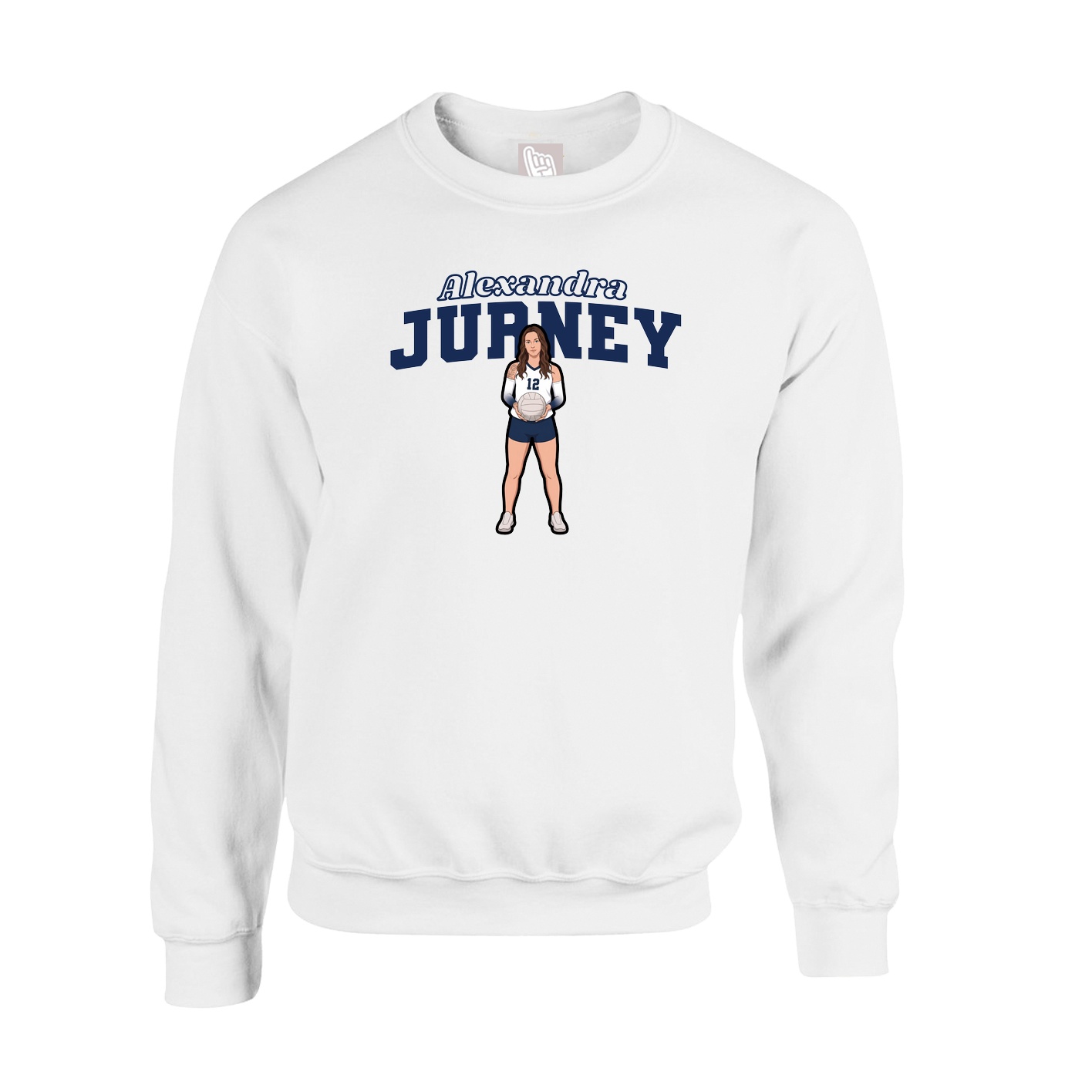 Fleece Crew — Name Arch in White