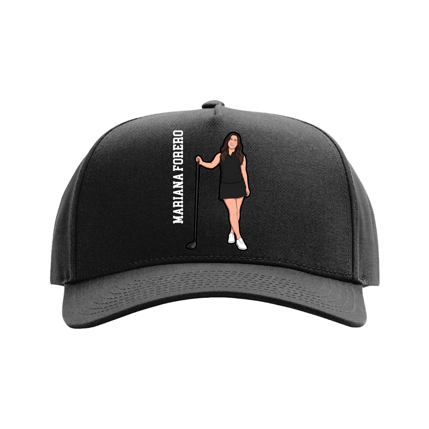 Full Fabric Five-Panel Champ Cap — Name Vertical in Black