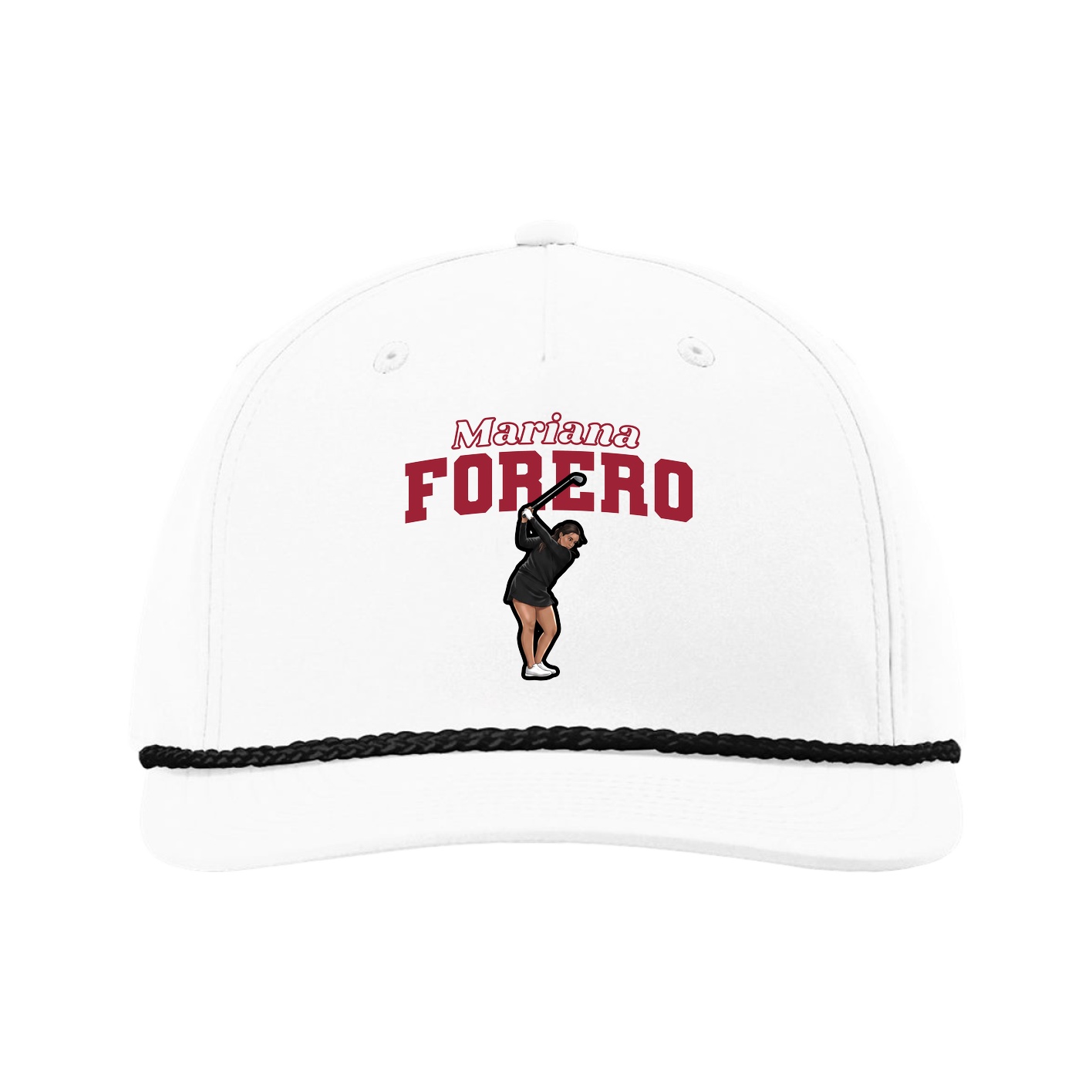 Five-Panel Classic Rope Cap — Name Arch in White