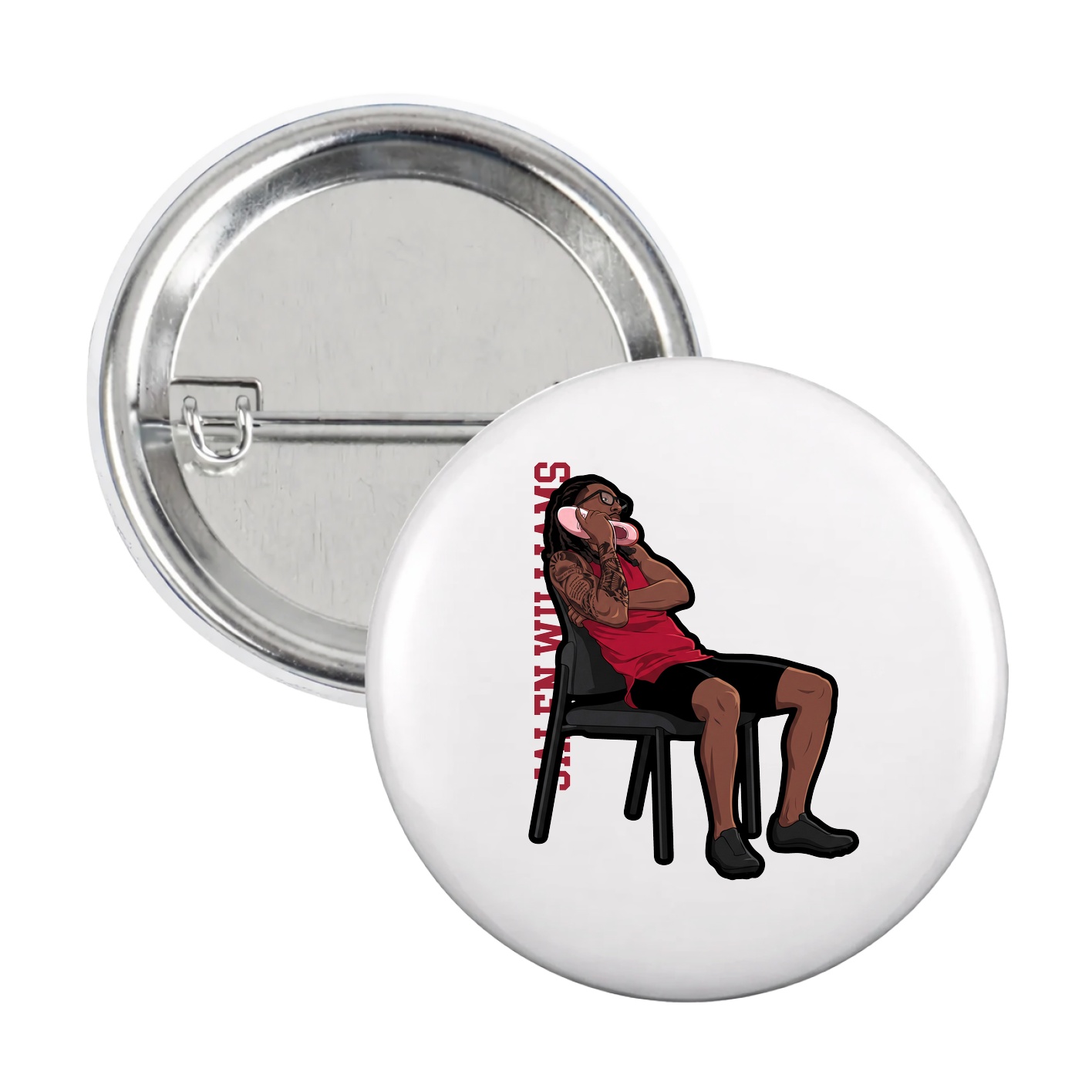 Game Day Button — Name Vertical in White