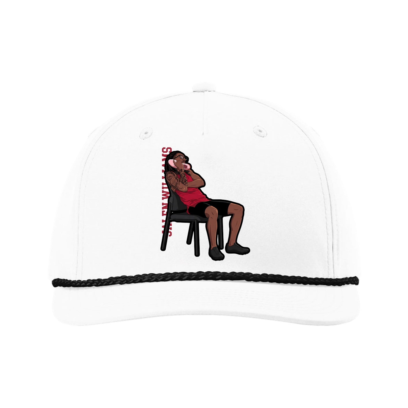 Five-Panel Classic Rope Cap — Name Vertical in White