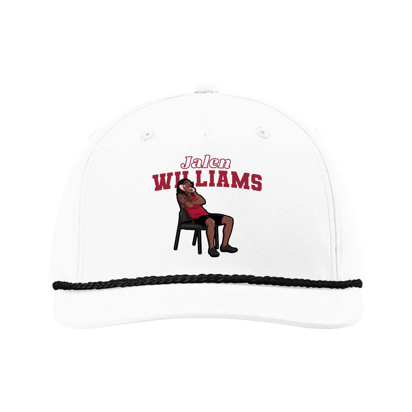 Five-Panel Classic Rope Cap — Name Arch in White