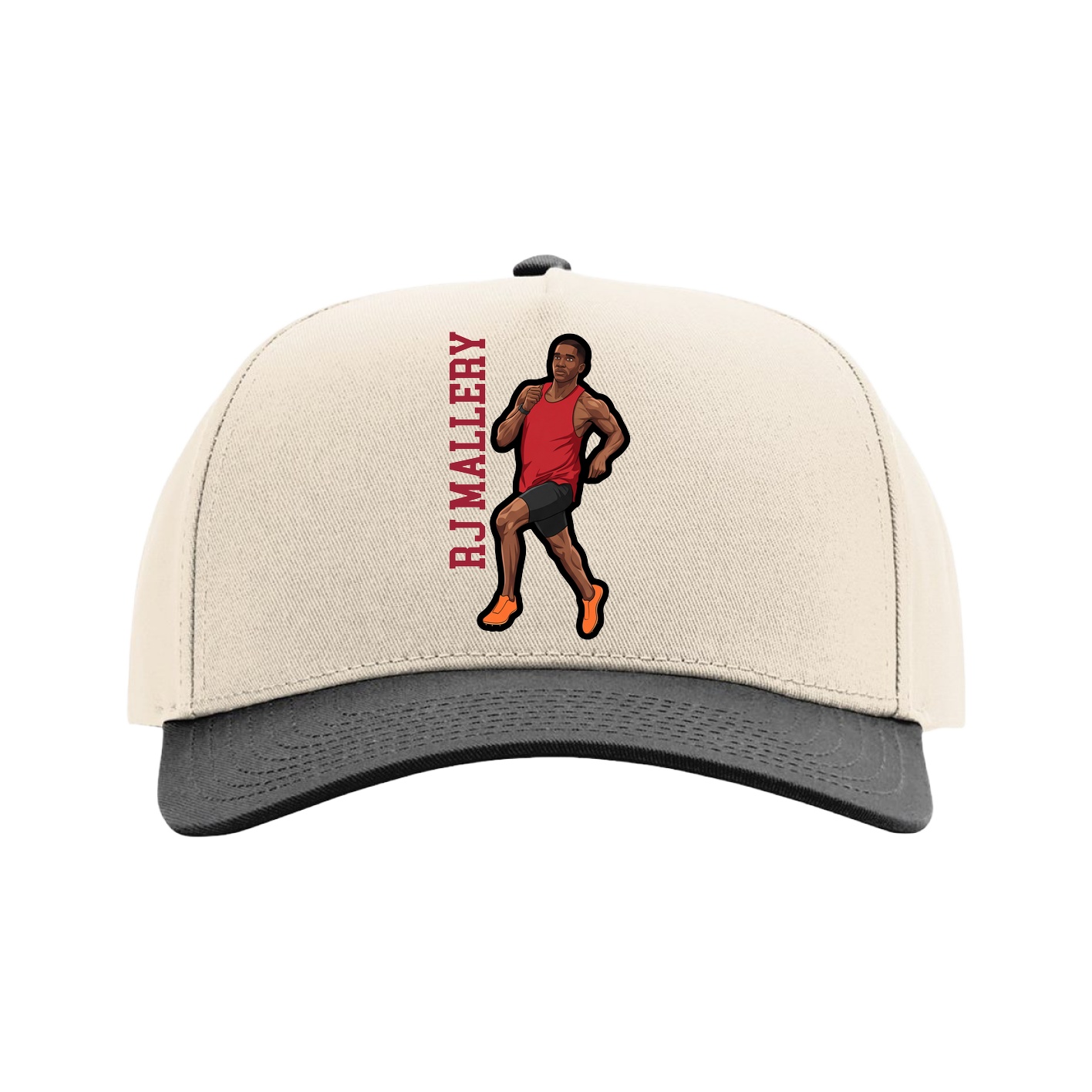 Full Fabric Five-Panel Champ Cap — Name Vertical in Cream/Black