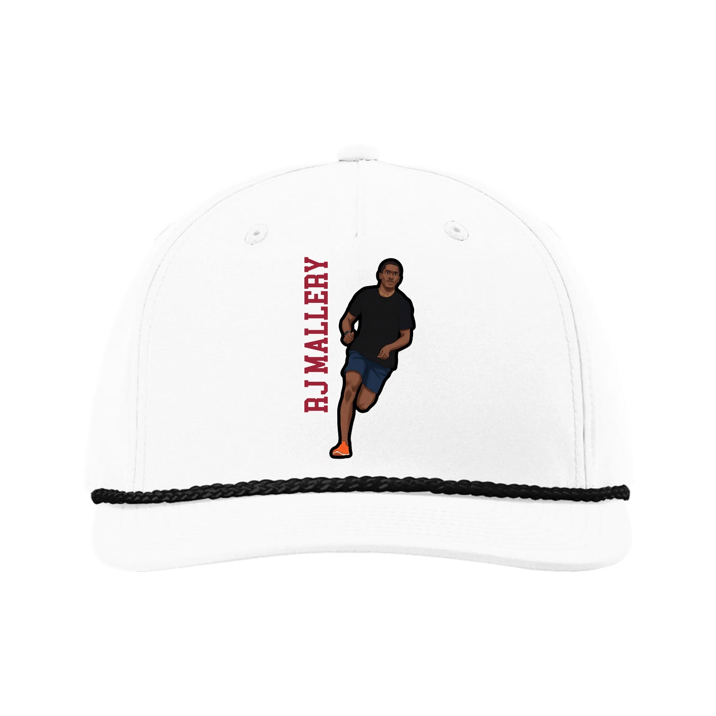 Five-Panel Classic Rope Cap — Name Vertical in White