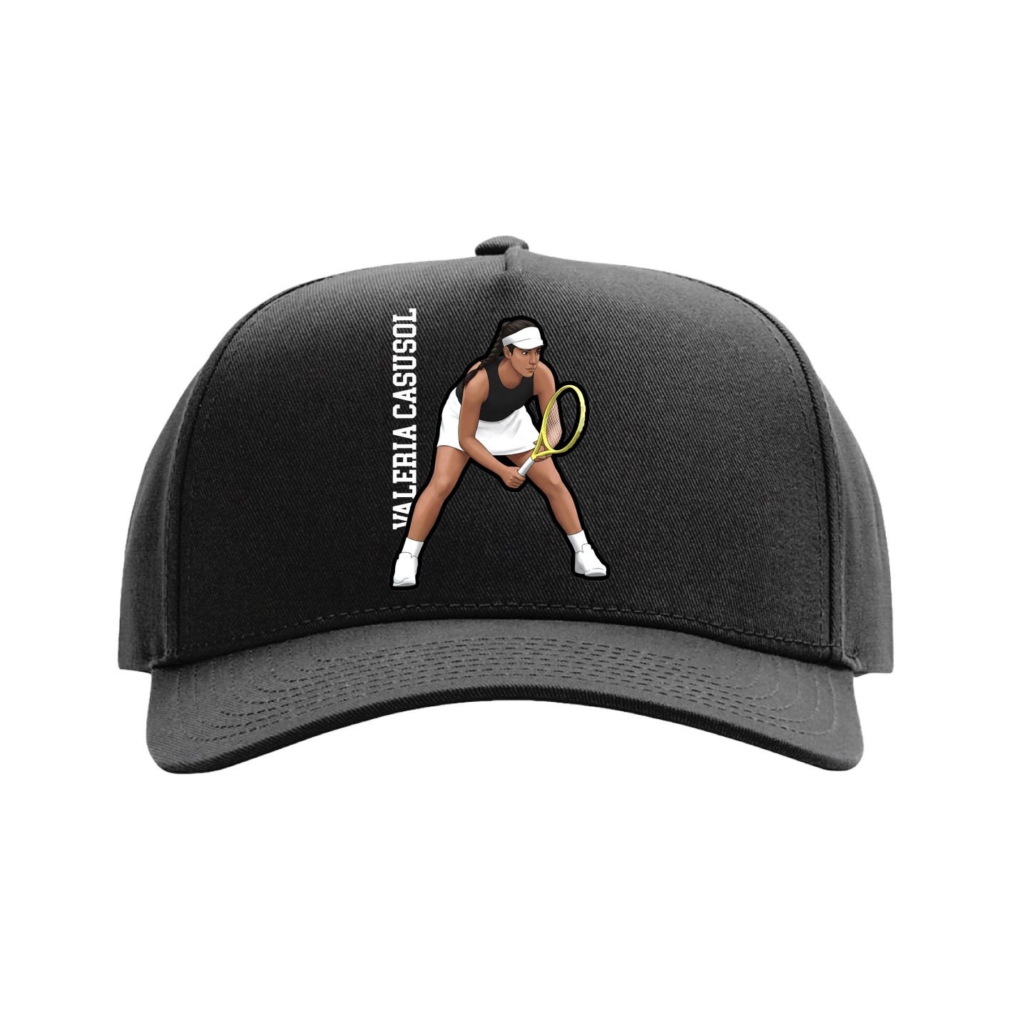 Full Fabric Five-Panel Champ Cap — Name Vertical in Black