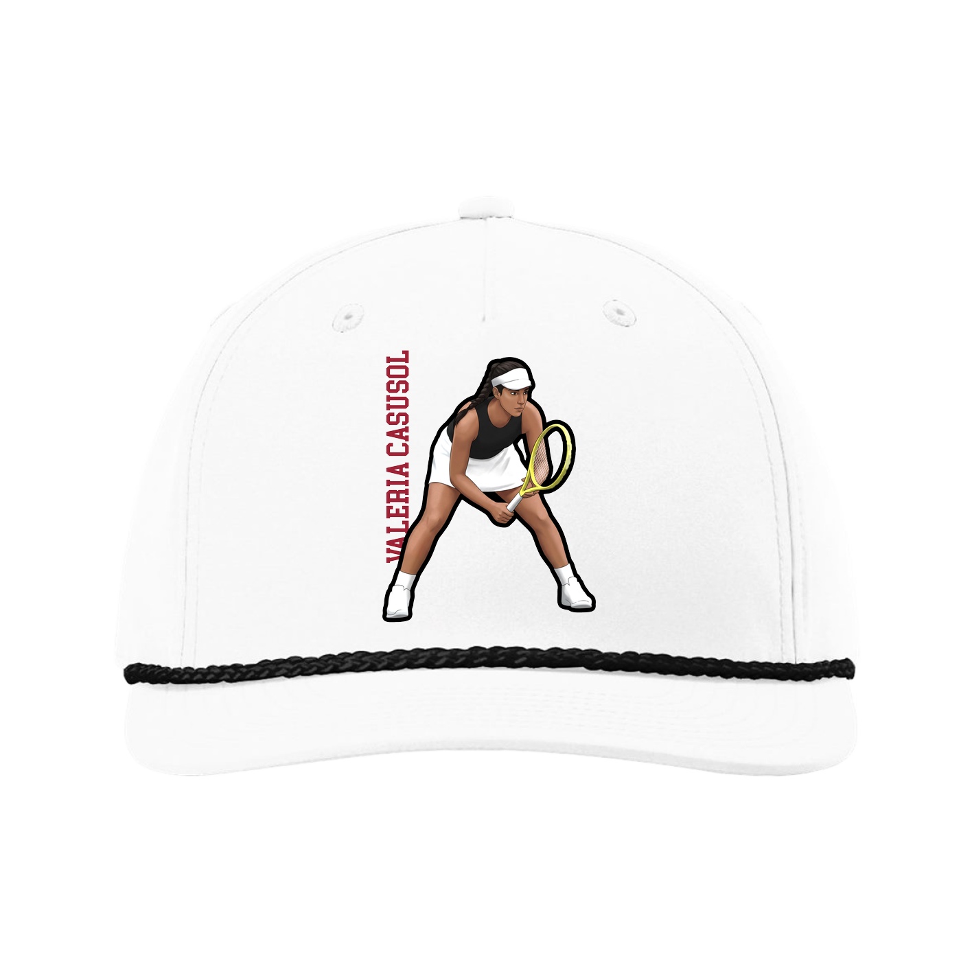 Five-Panel Classic Rope Cap — Name Vertical in White