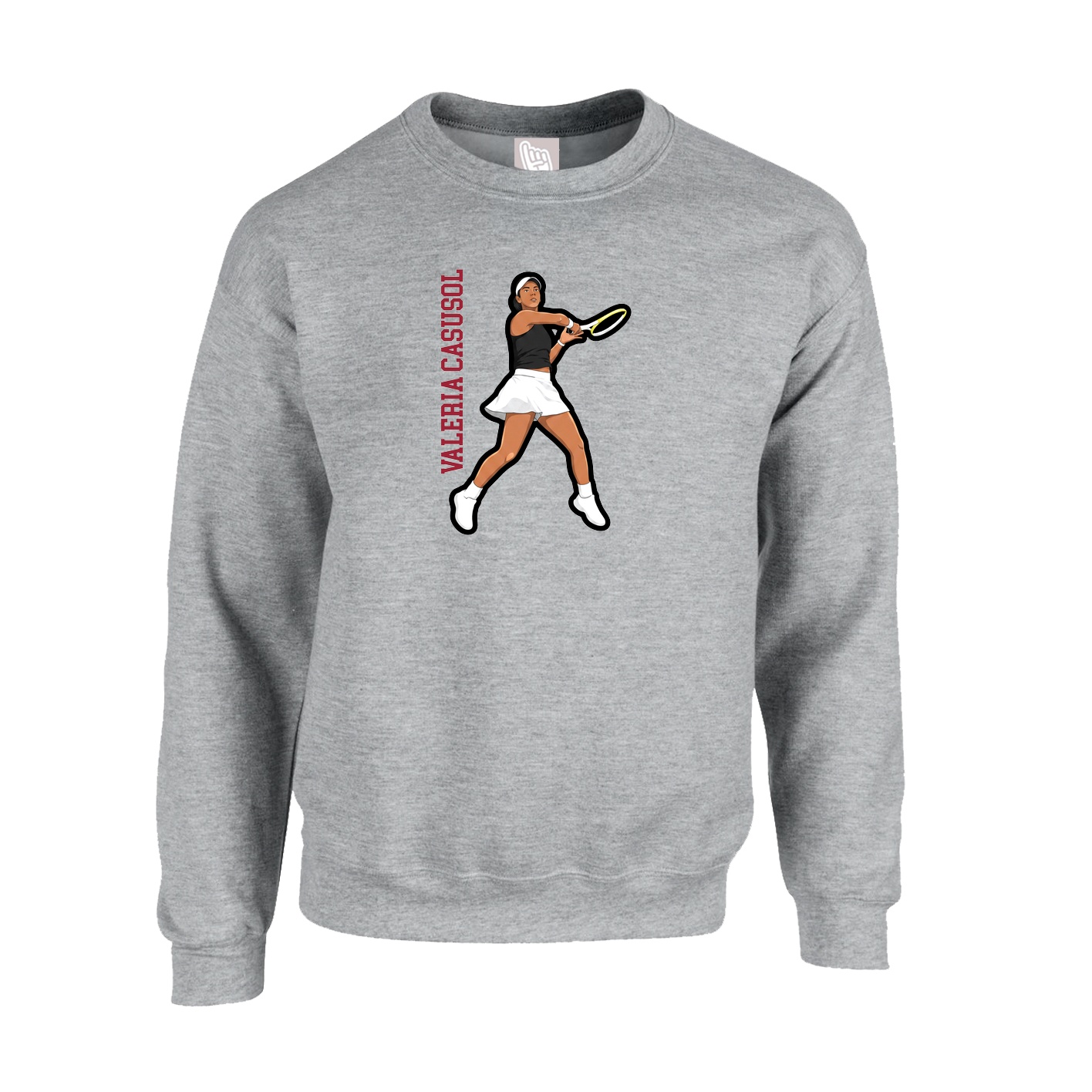 Fleece Crew — Name Vertical in Grey