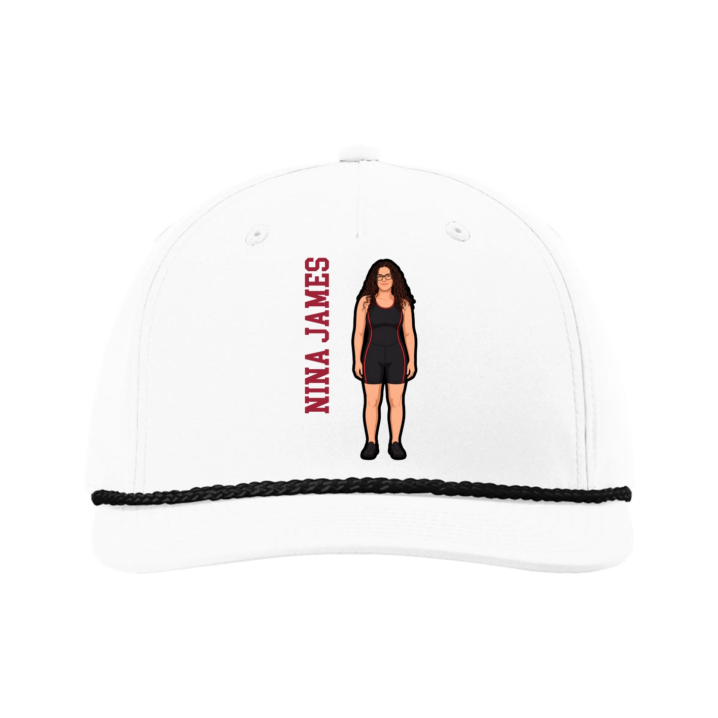 Five-Panel Classic Rope Cap — Name Vertical in White