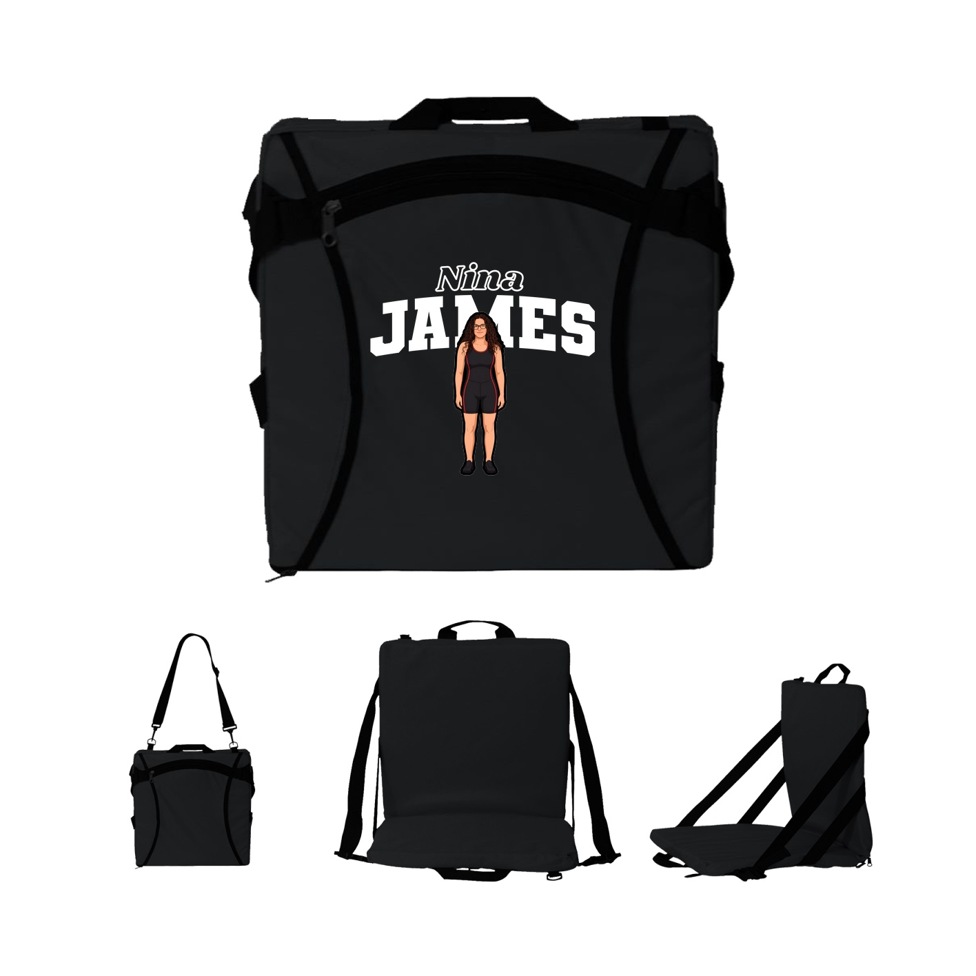 Folding Stadium Seat — Name Arch in Black