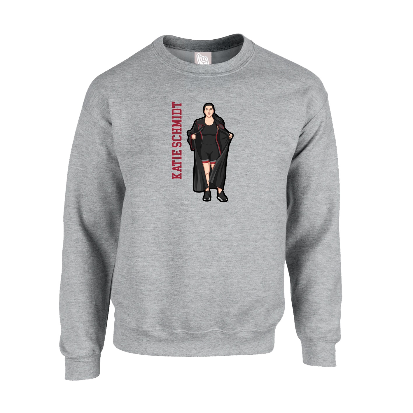 Fleece Crew — Name Vertical in Grey