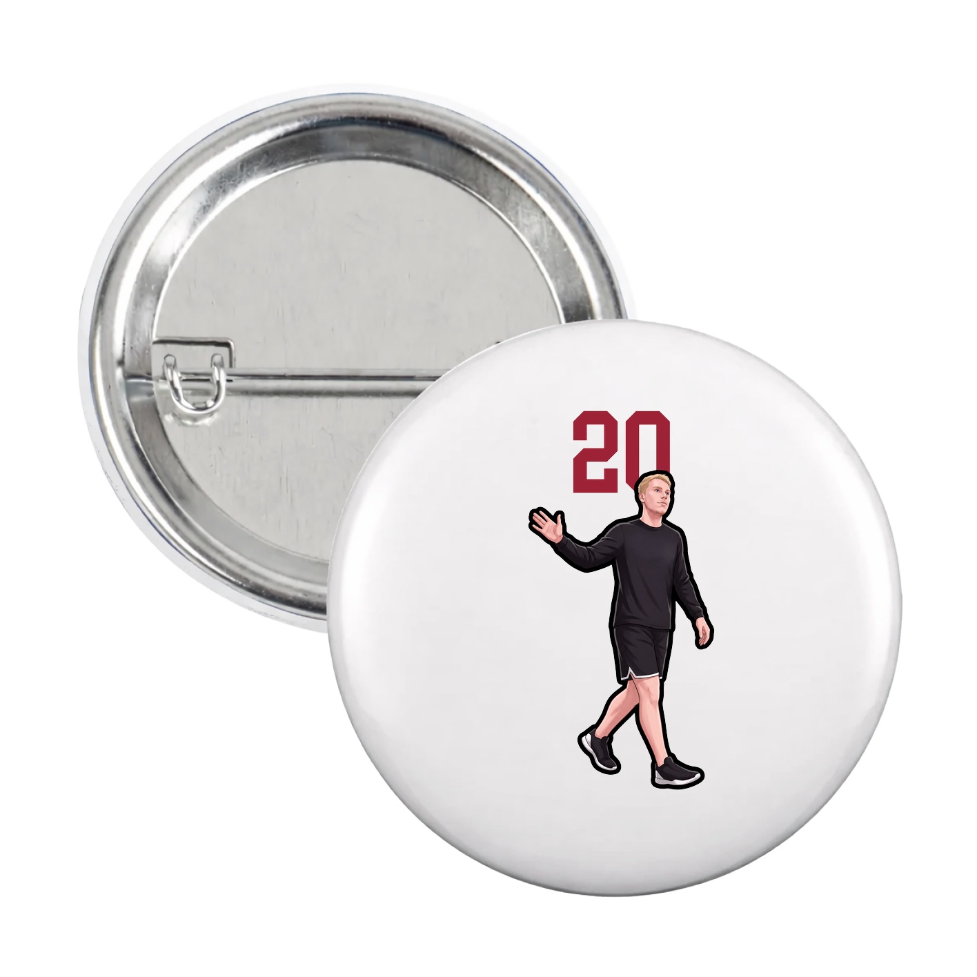 Game Day Button — Number Top in White