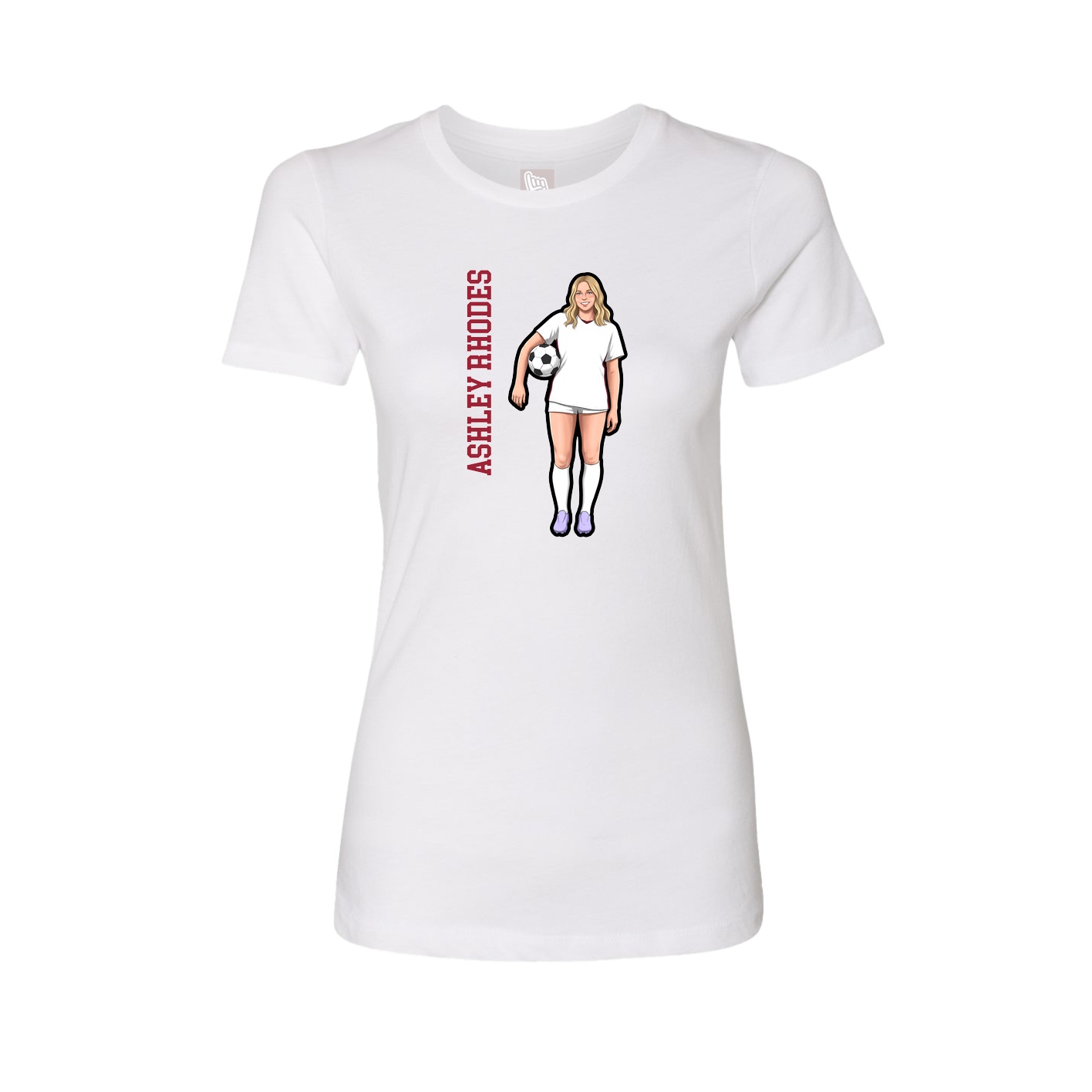 Fitted Women's Tee — Name Vertical in White