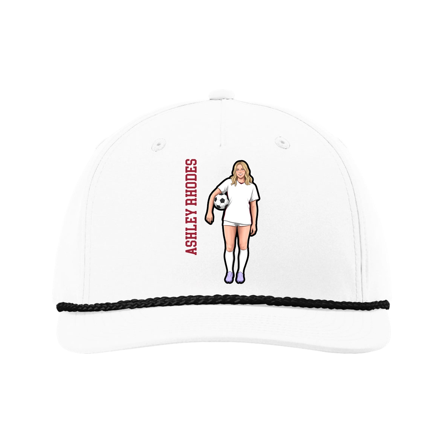Five-Panel Classic Rope Cap — Name Vertical in White