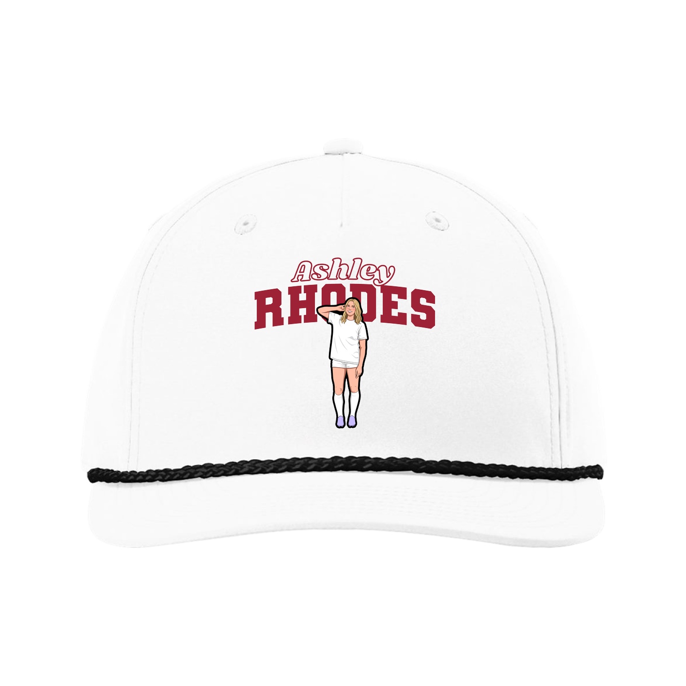 Five-Panel Classic Rope Cap — Name Arch in White