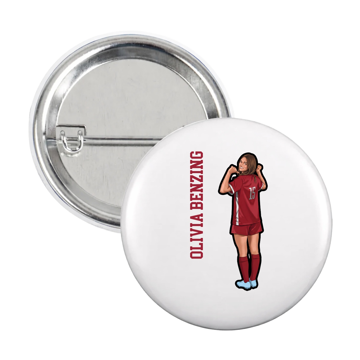 Game Day Button — Name Vertical in White