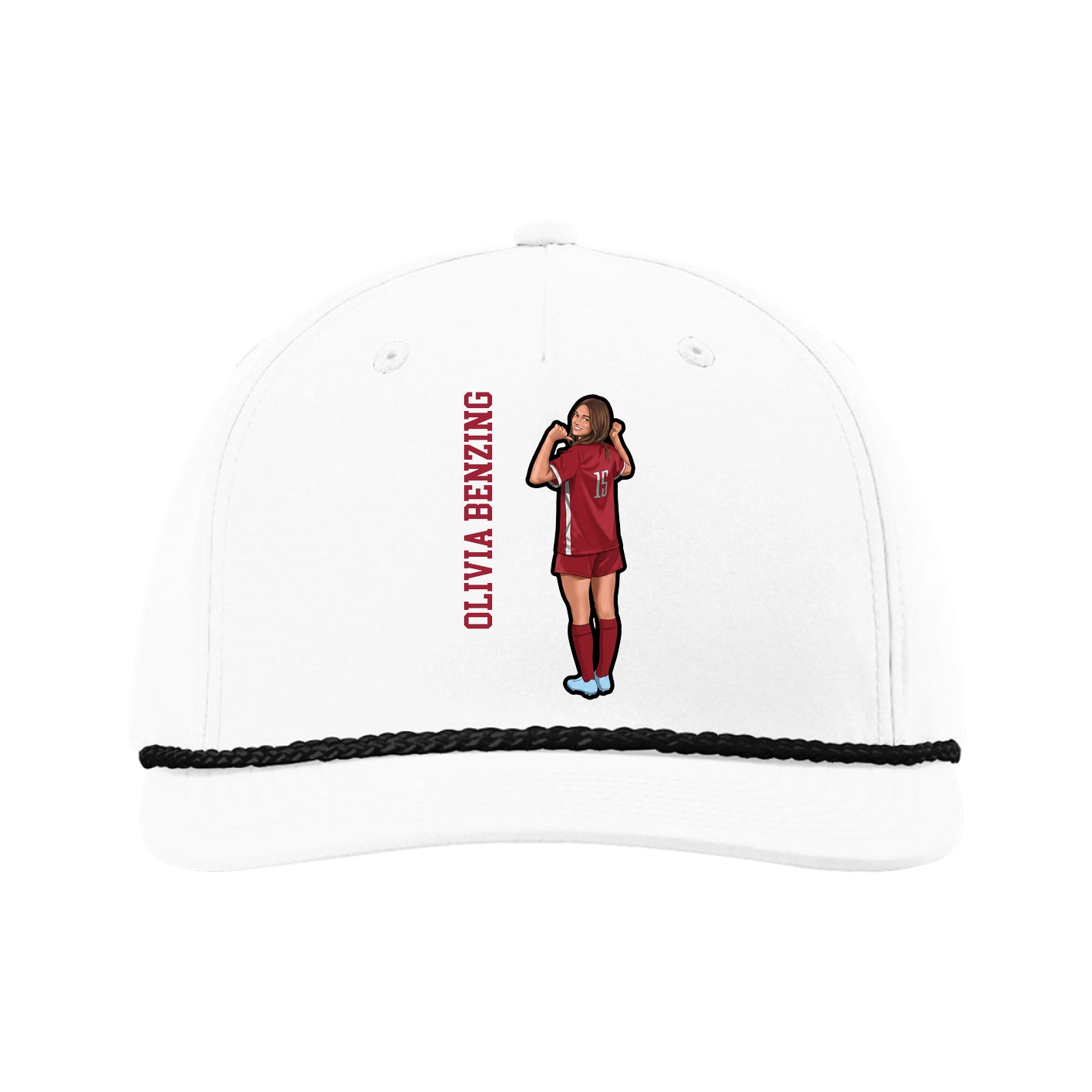 Five-Panel Classic Rope Cap — Name Vertical in White