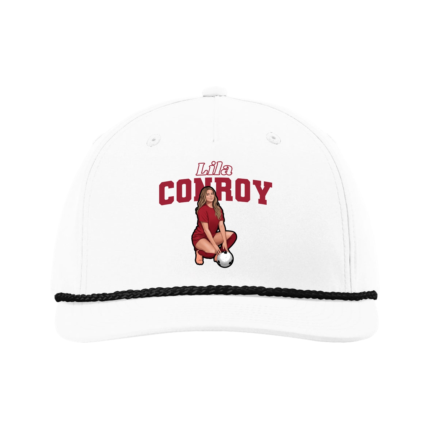 Five-Panel Classic Rope Cap — Name Arch in White