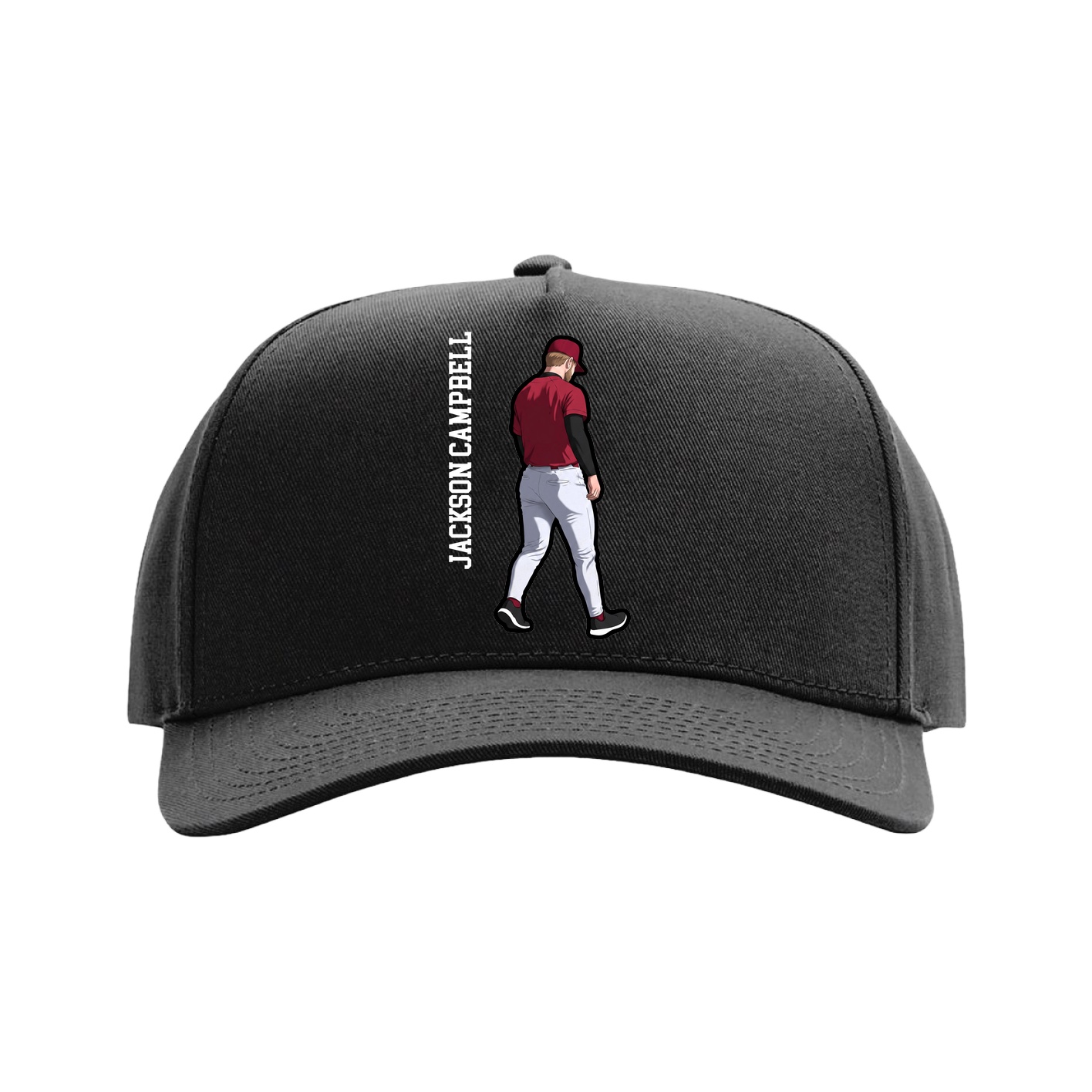 Full Fabric Five-Panel Champ Cap — Name Vertical in Black