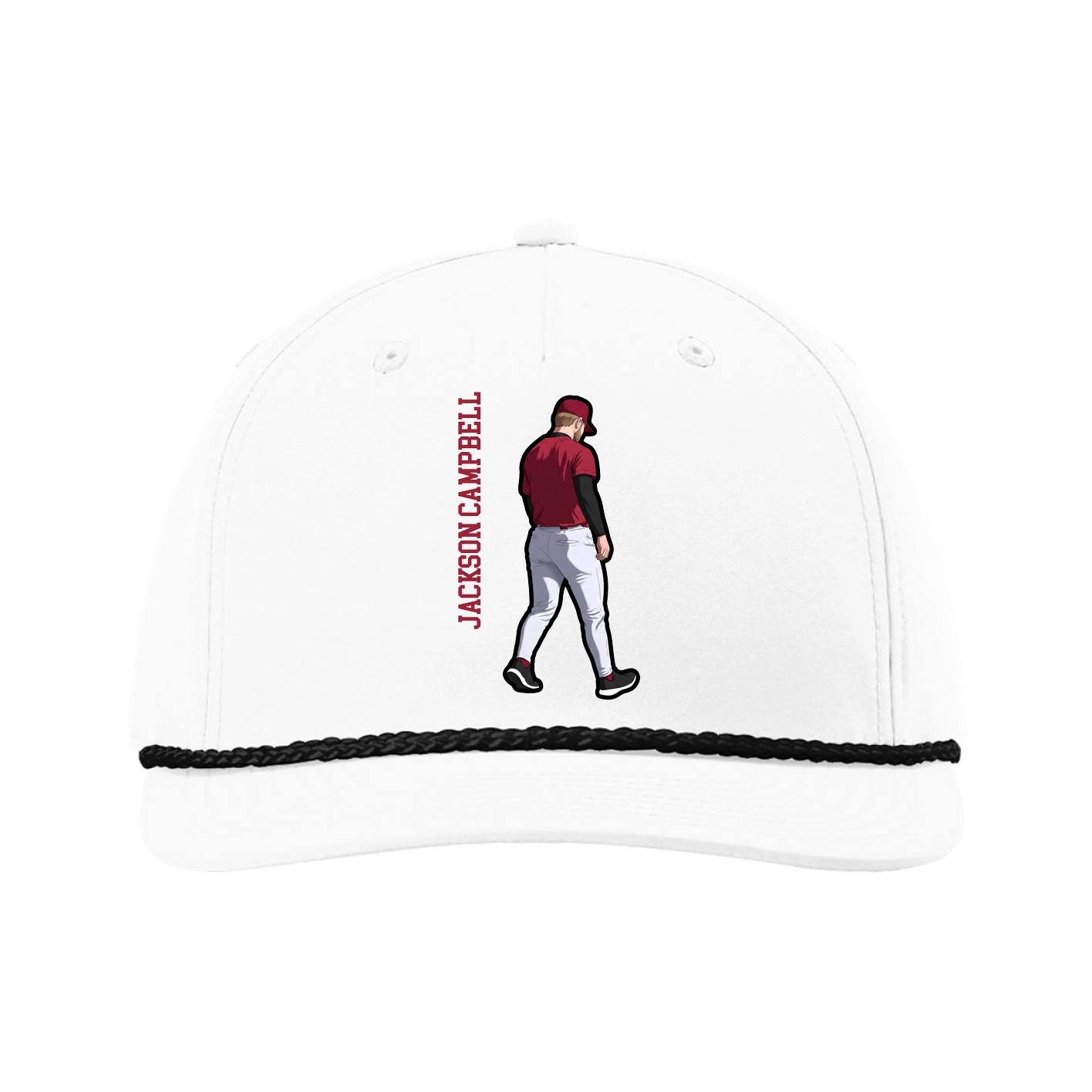 Five-Panel Classic Rope Cap — Name Vertical in White
