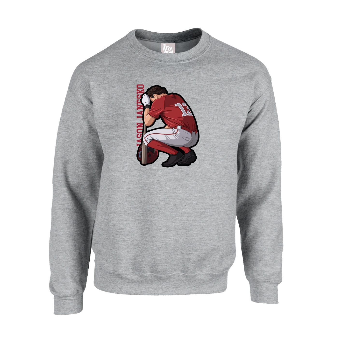 Fleece Crew — Name Vertical in Grey