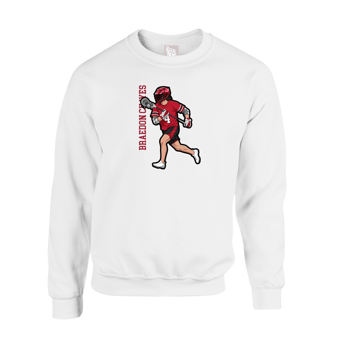 Fleece Crew — Name Vertical in White