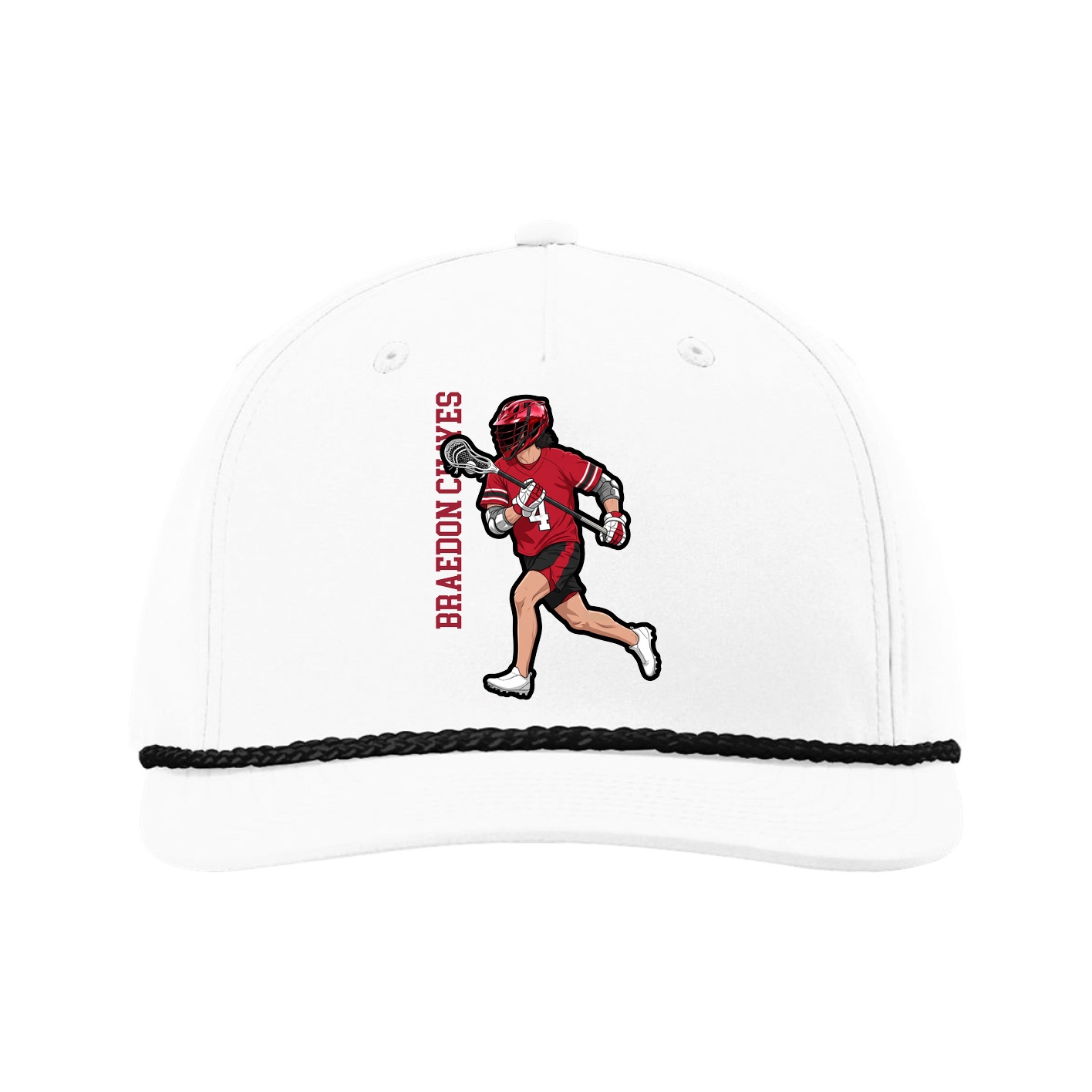 Five-Panel Classic Rope Cap — Name Vertical in White