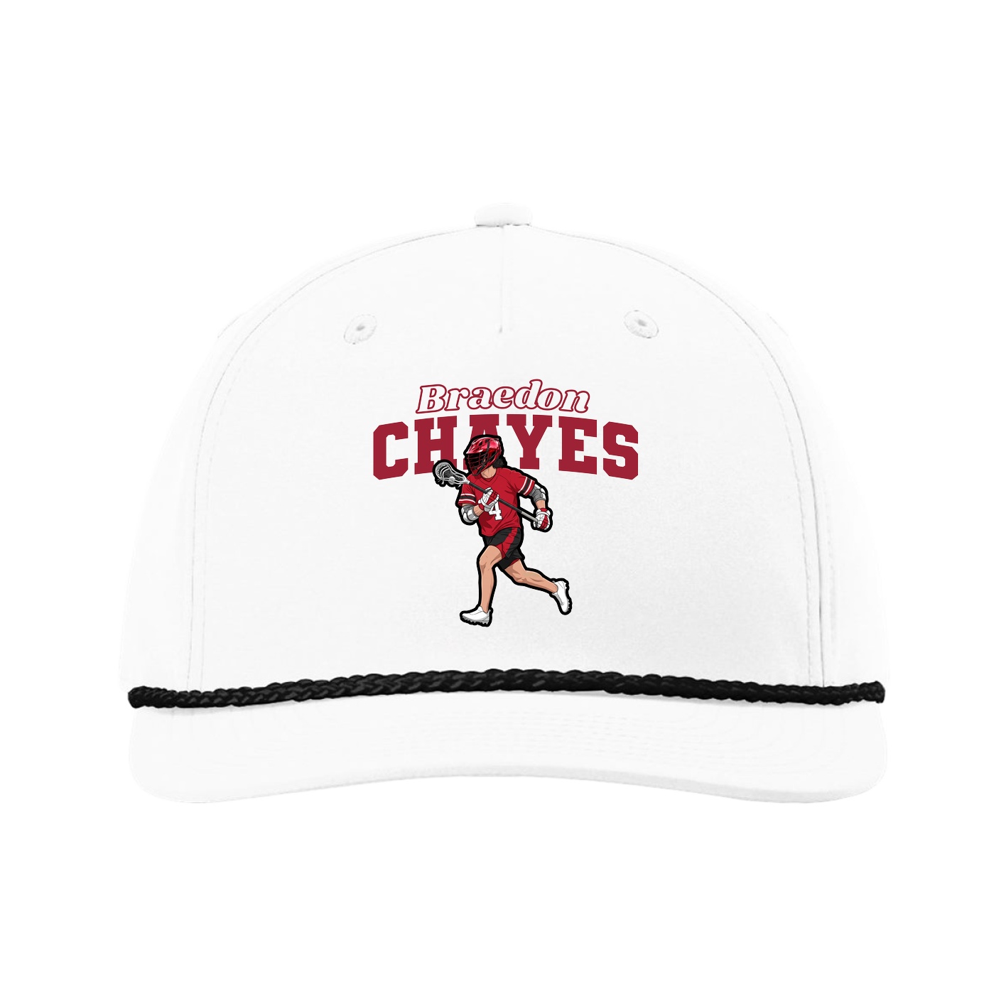 Five-Panel Classic Rope Cap — Name Arch in White