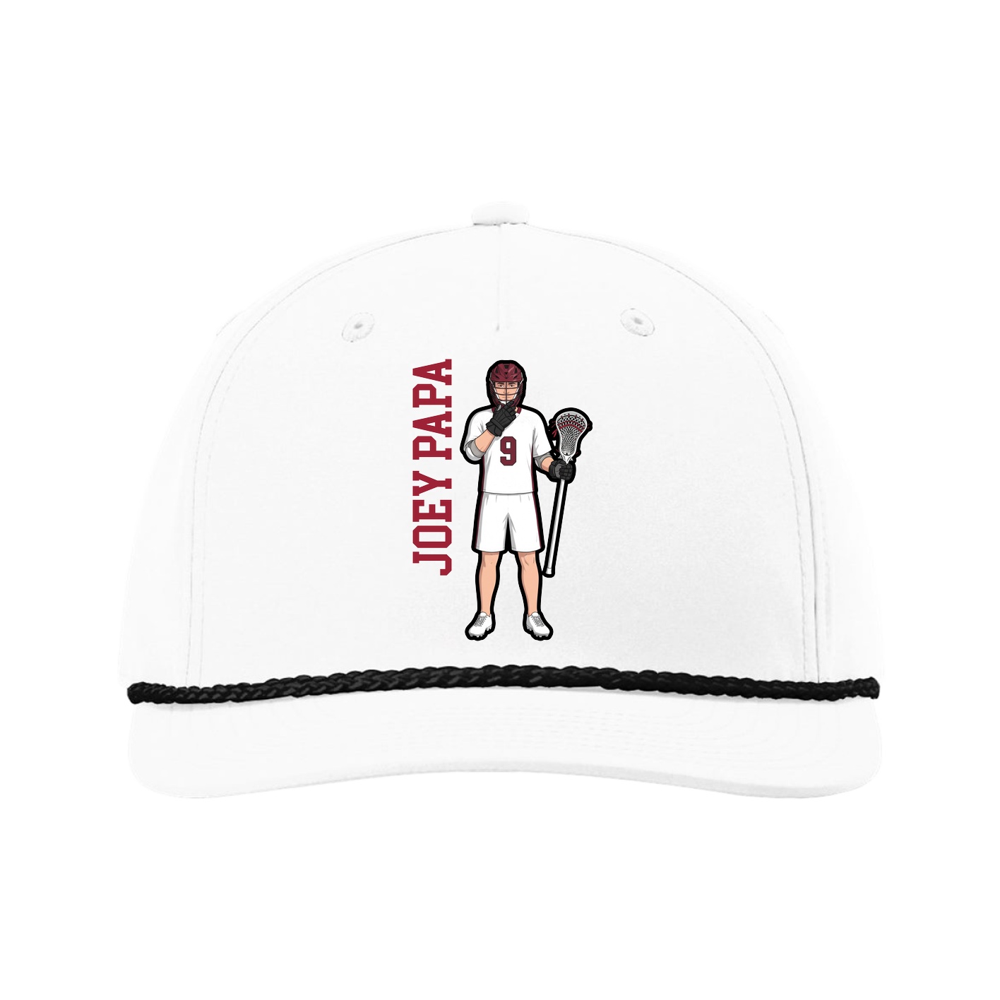 Five-Panel Classic Rope Cap — Name Vertical in White