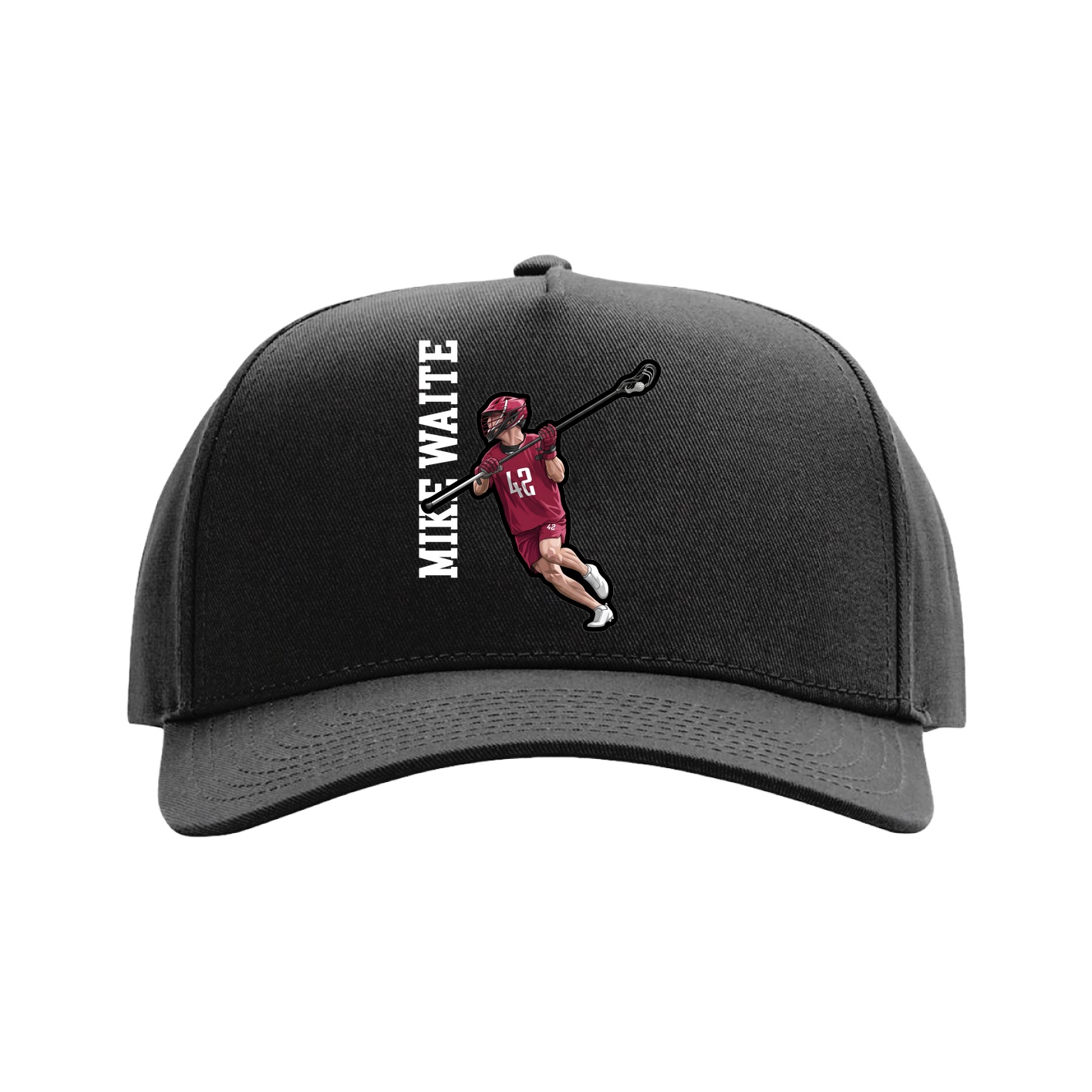 Full Fabric Five-Panel Champ Cap — Name Vertical in Black