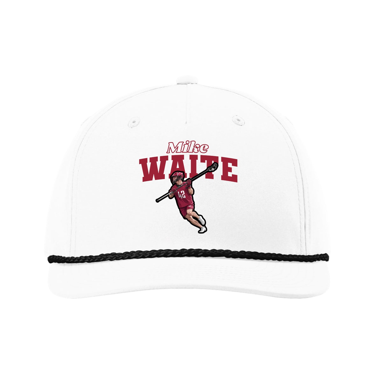 Five-Panel Classic Rope Cap — Name Arch in White