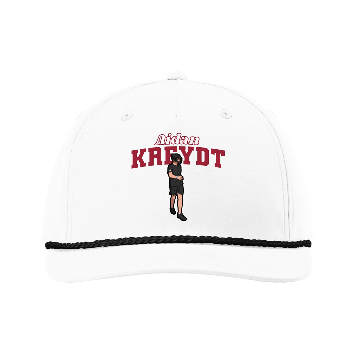 Five-Panel Classic Rope Cap — Name Arch in White