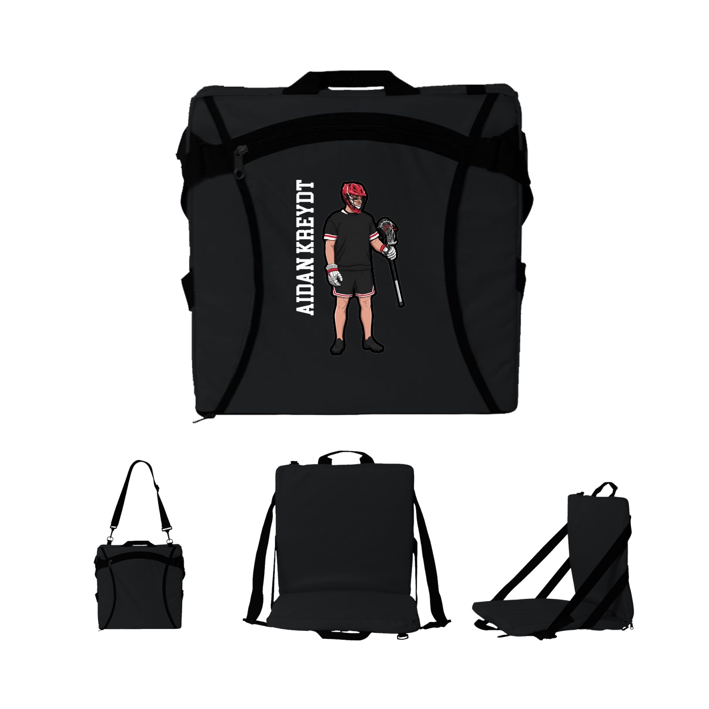 Folding Stadium Seat — Name Vertical in Black