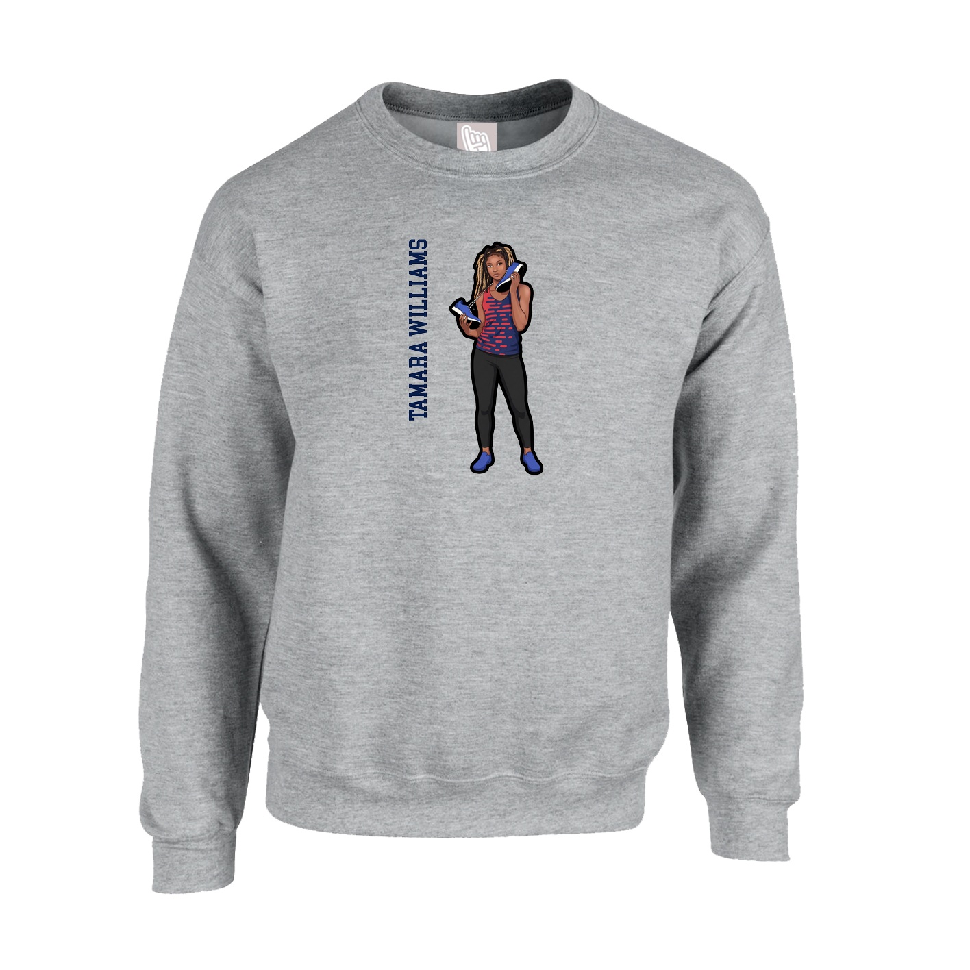 Fleece Crew — Name Vertical in Grey