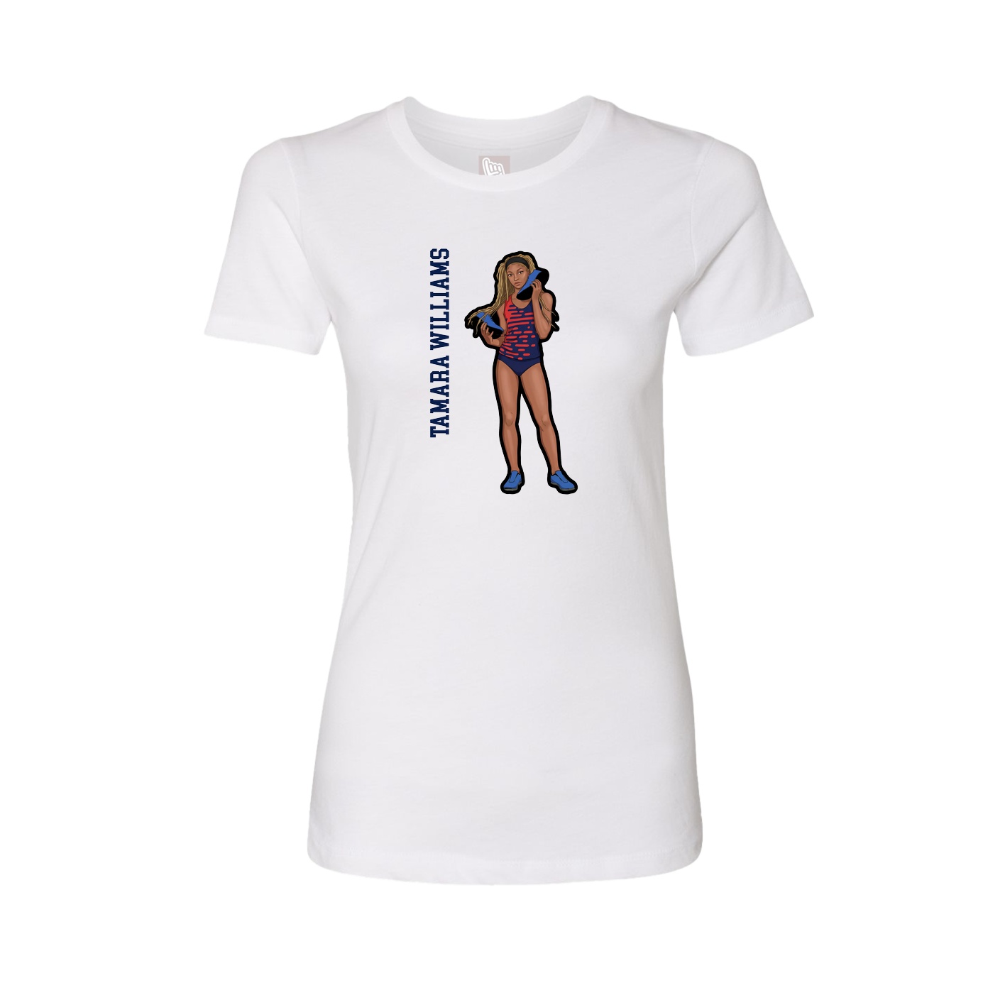 Fitted Women's Tee — Name Vertical in White