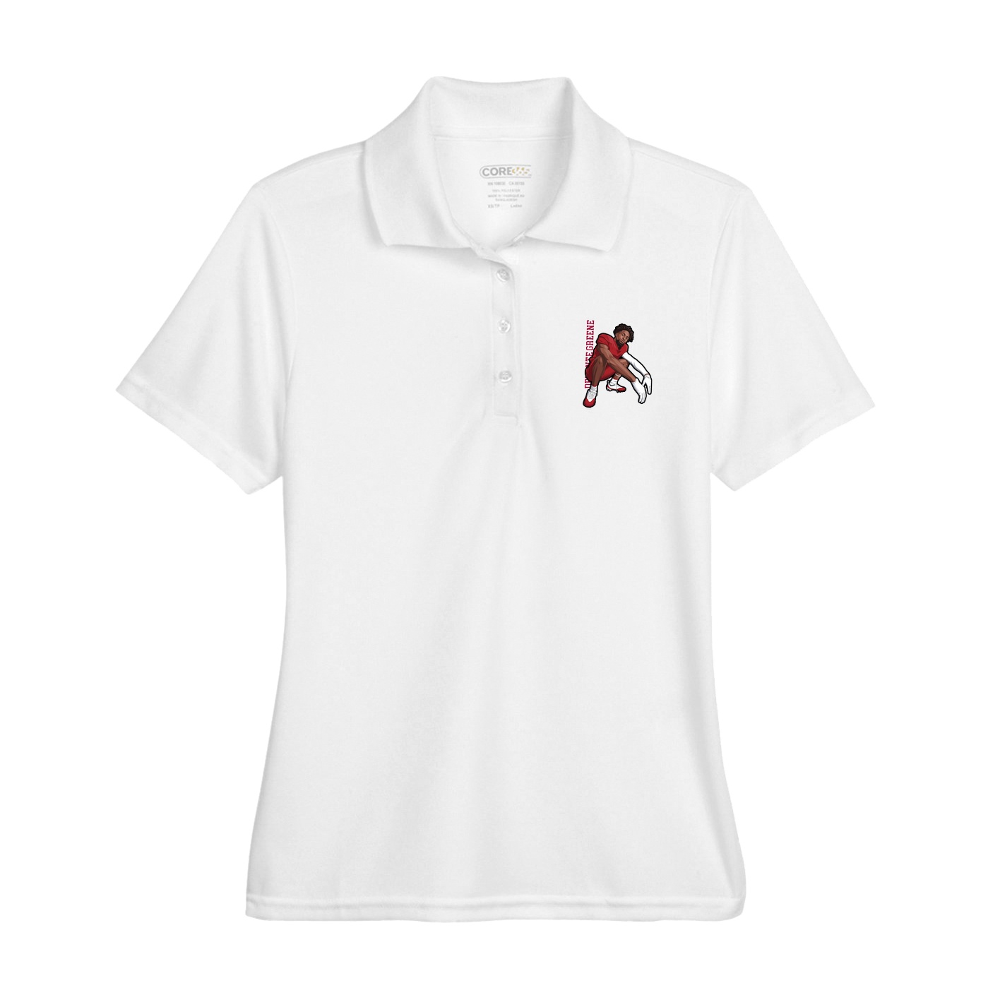 Womens Performance Polo — Name Vertical in White