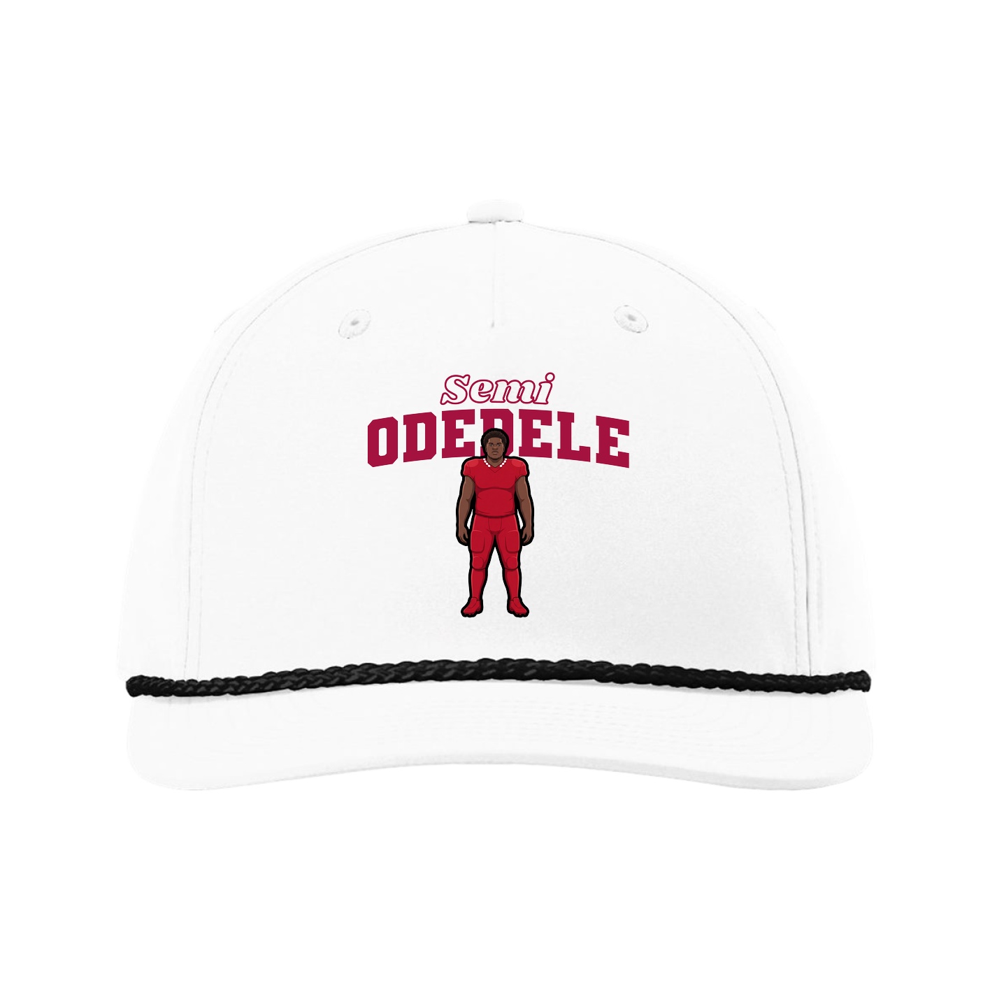 Five-Panel Classic Rope Cap — Name Arch in White