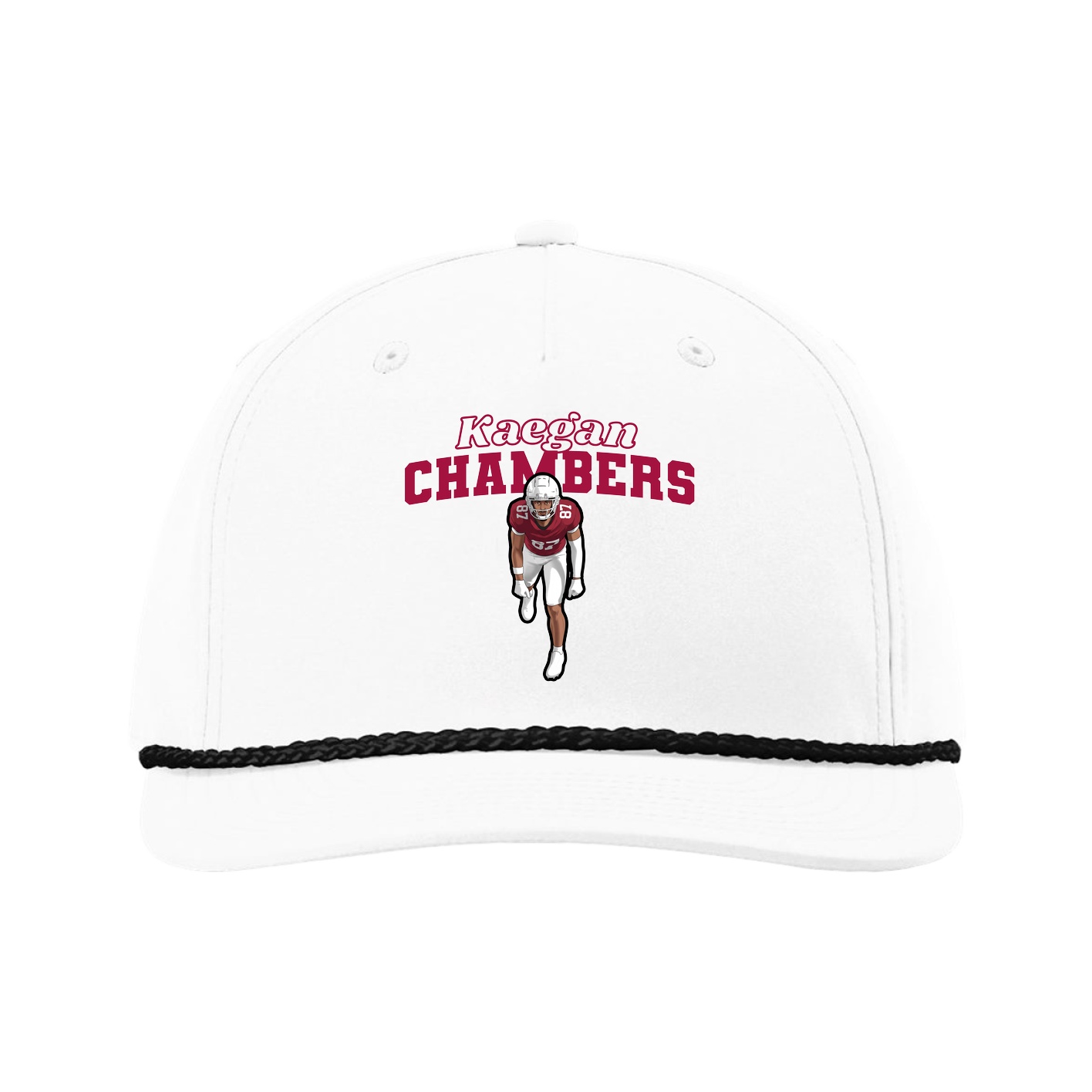 Five-Panel Classic Rope Cap — Name Arch in White