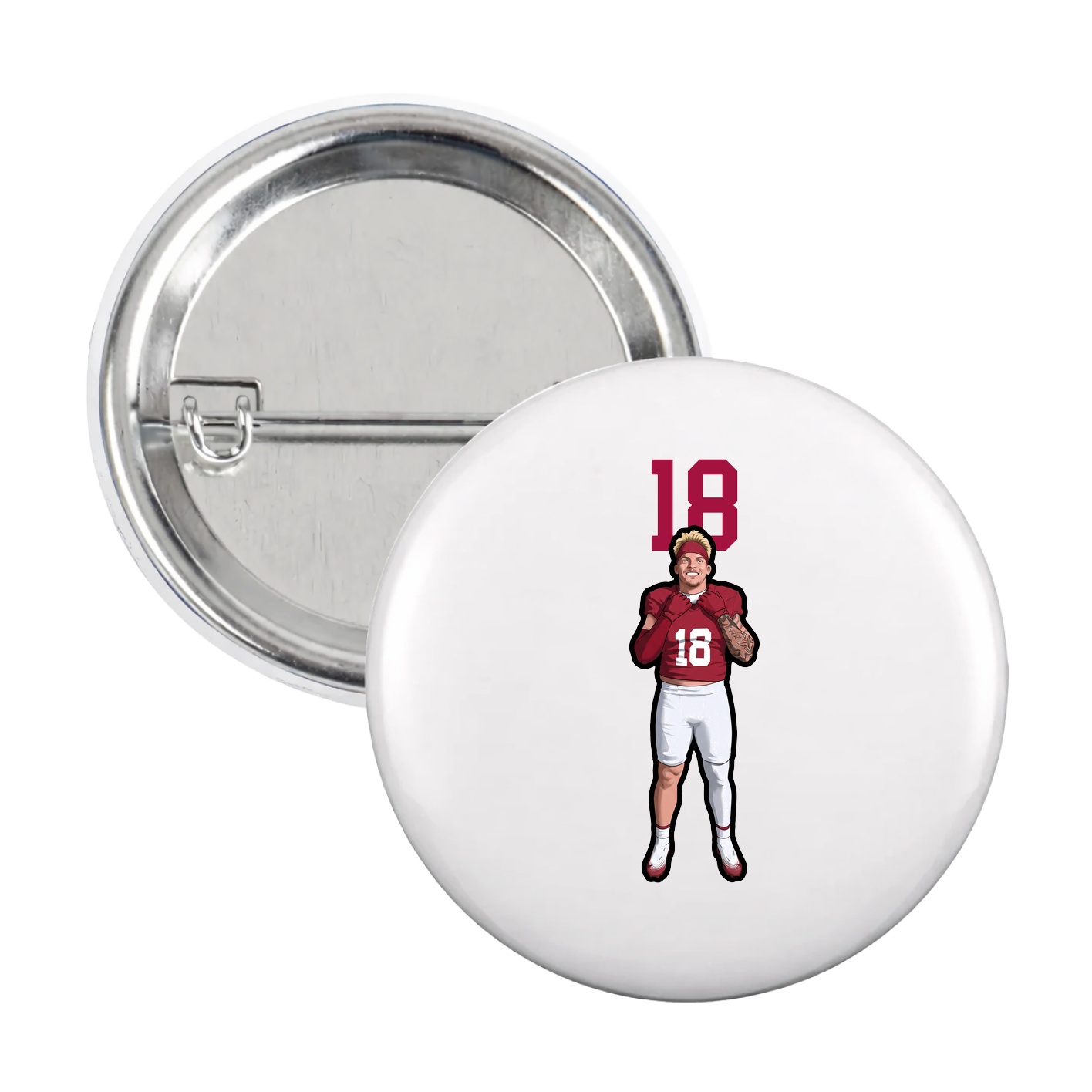 Game Day Button — Number Top in White
