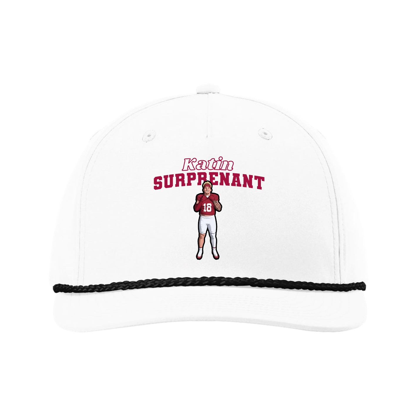 Five-Panel Classic Rope Cap — Name Arch in White
