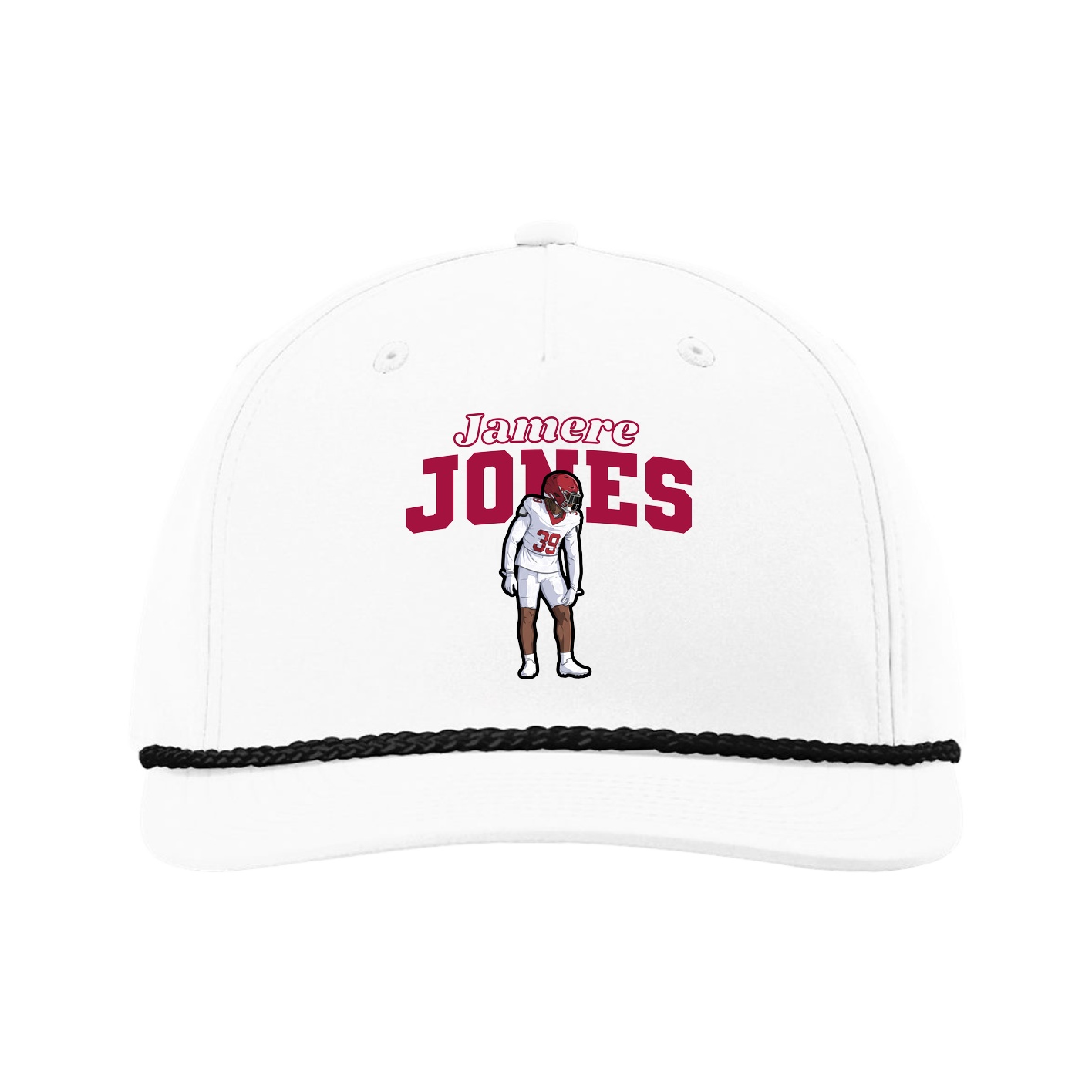Five-Panel Classic Rope Cap — Name Arch in White
